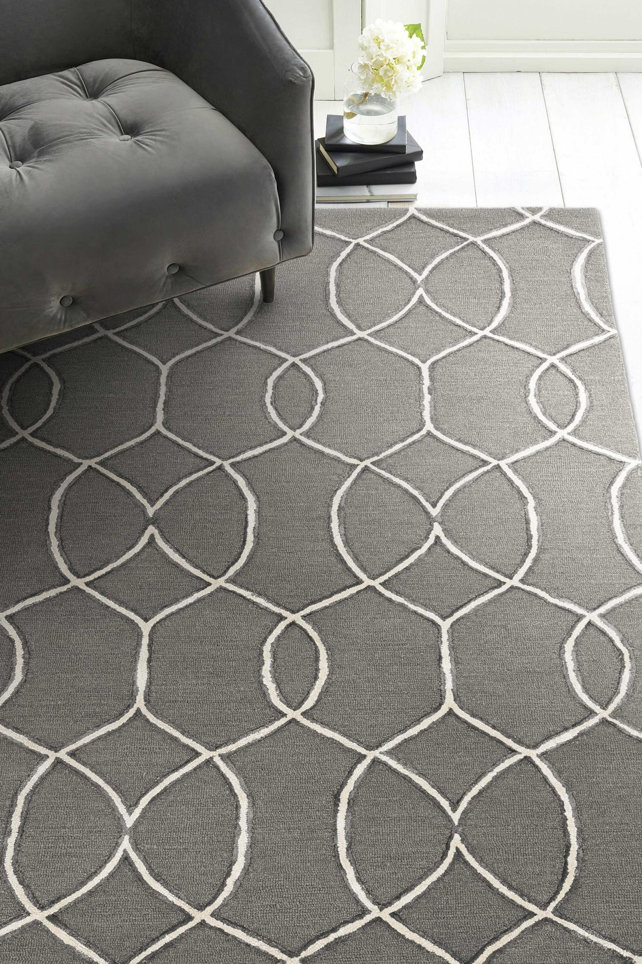 5' x 7' Charcoal Trellis Wool Indoor Area Rug Default Title