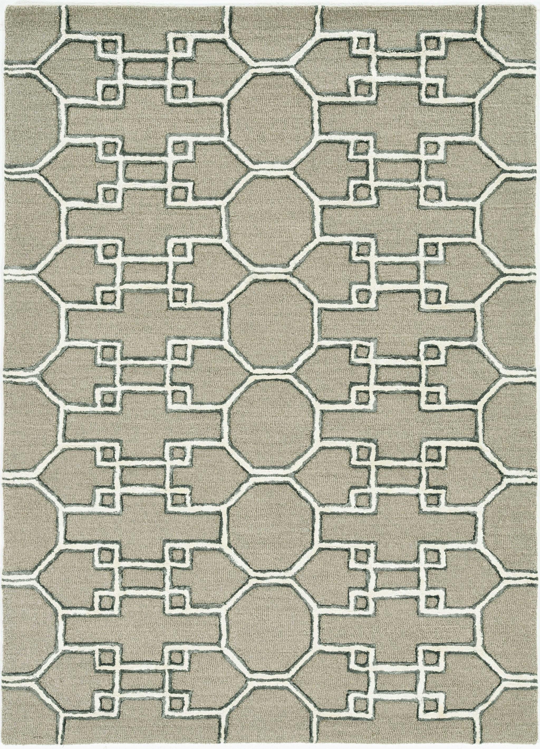 2' x 8' Mocha Geometric Trellis Wool Runner Rug