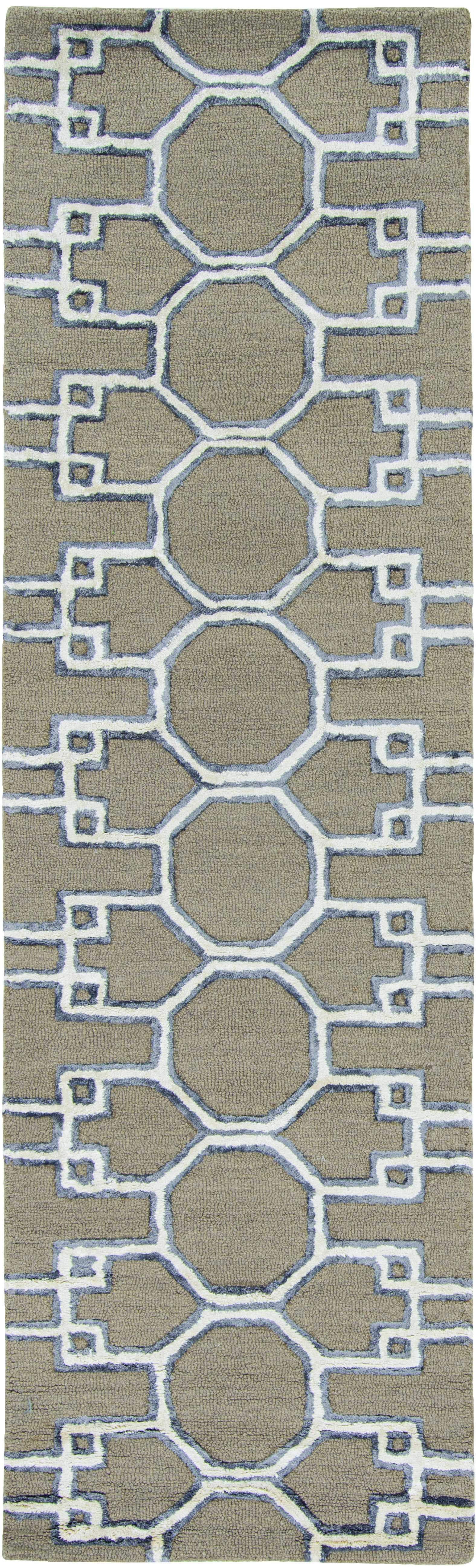 2' x 8' Mocha Geometric Trellis Wool Runner Rug