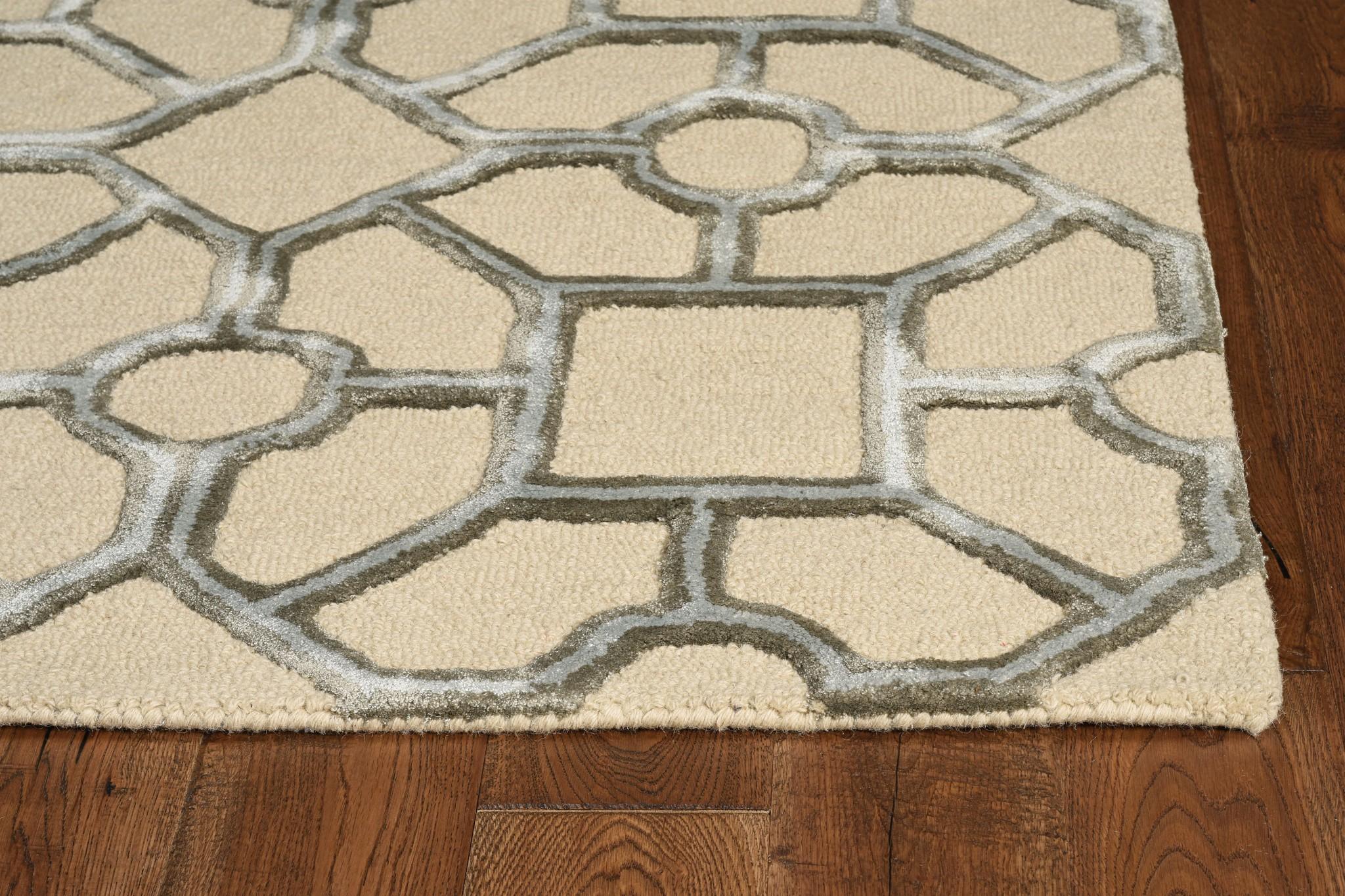 12'x15' Beige Hand Tufted Geometric Indoor Area Rug