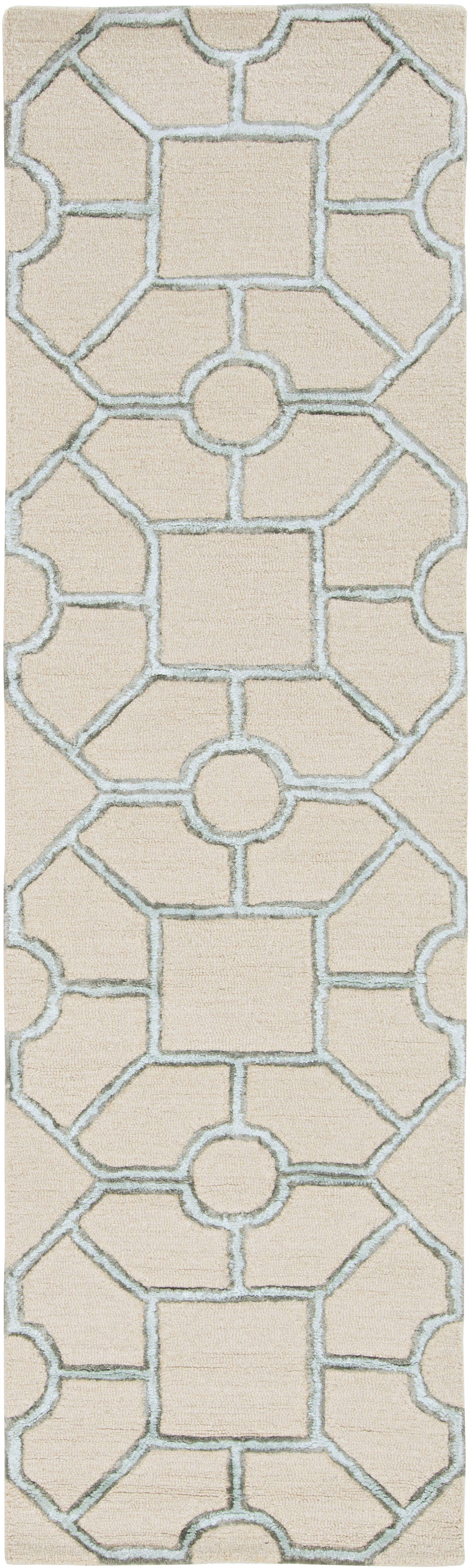 8' Beige Hand Tufted Geometric Indoor Runner Rug Default Title
