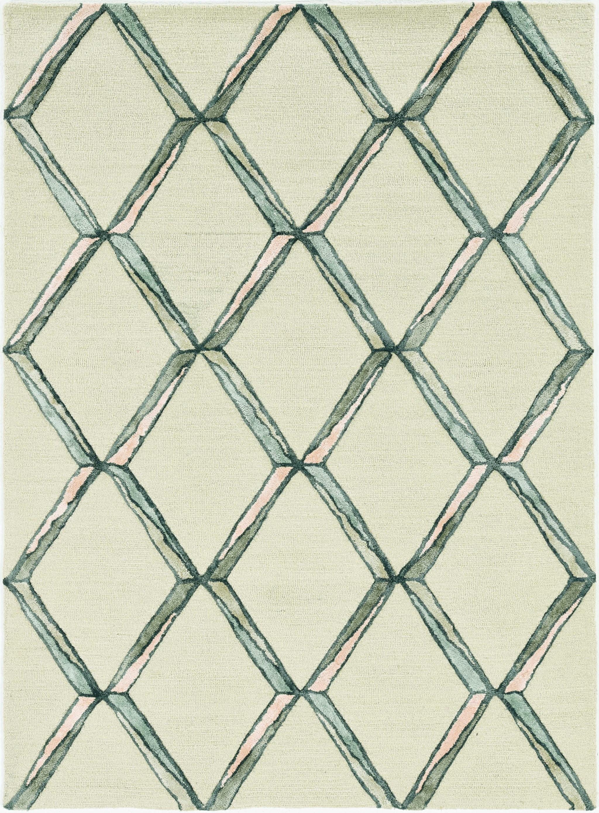 2' x 8' Cream Geometric Diamond Wool Runner Rug