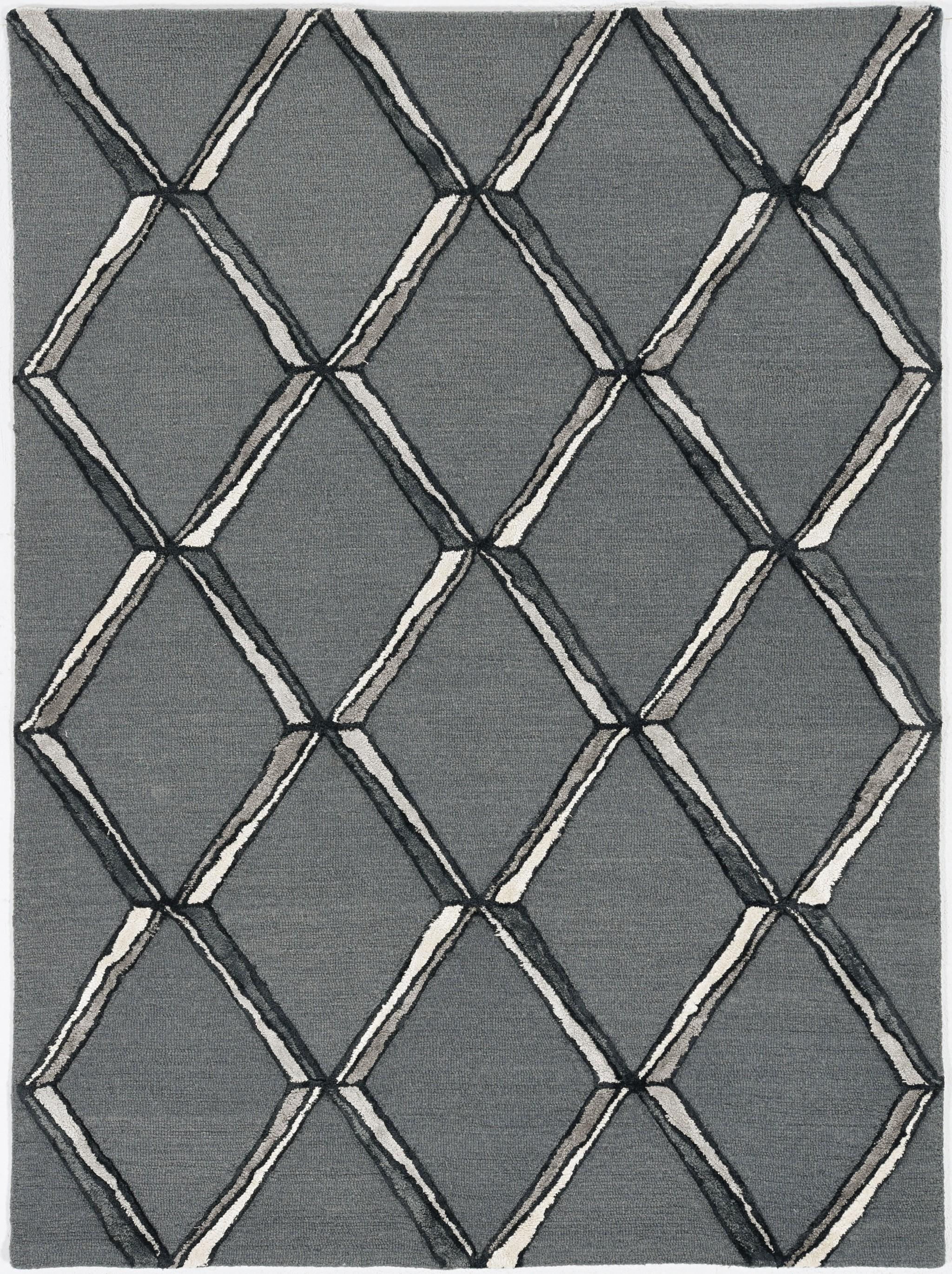 12'x15' Charcoal Silver Hand Tufted Diamond Pattern Indoor Area Rug