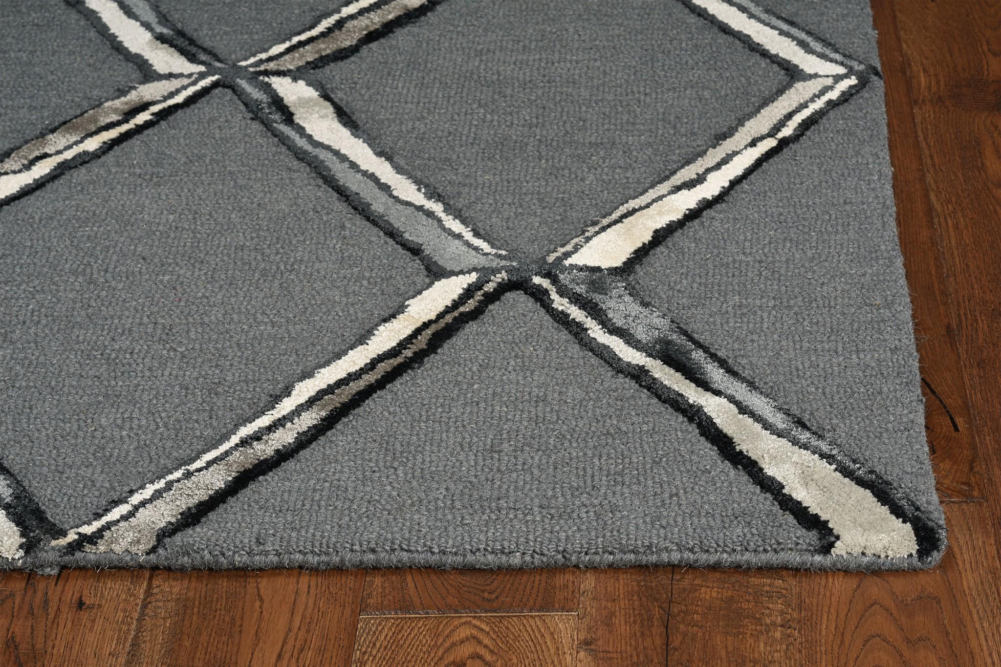 12'x15' Charcoal Silver Hand Tufted Diamond Pattern Indoor Area Rug