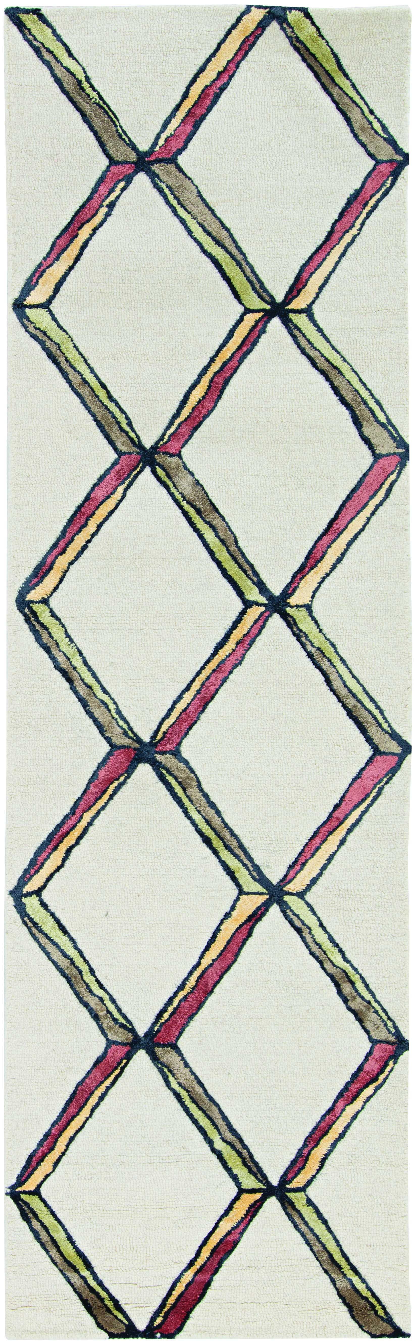 5' x 7' Cream or Gold Geometric Diamond Wool Indoor Area Rug