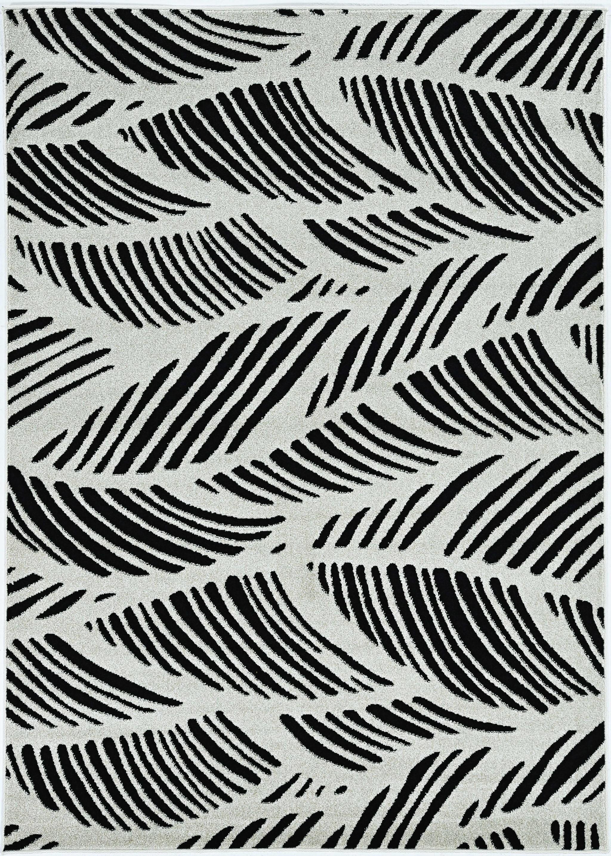 2'x4' Black White Machine Woven UV Treated Tropical Palm Leaves Indoor Outdoor Accent Rug