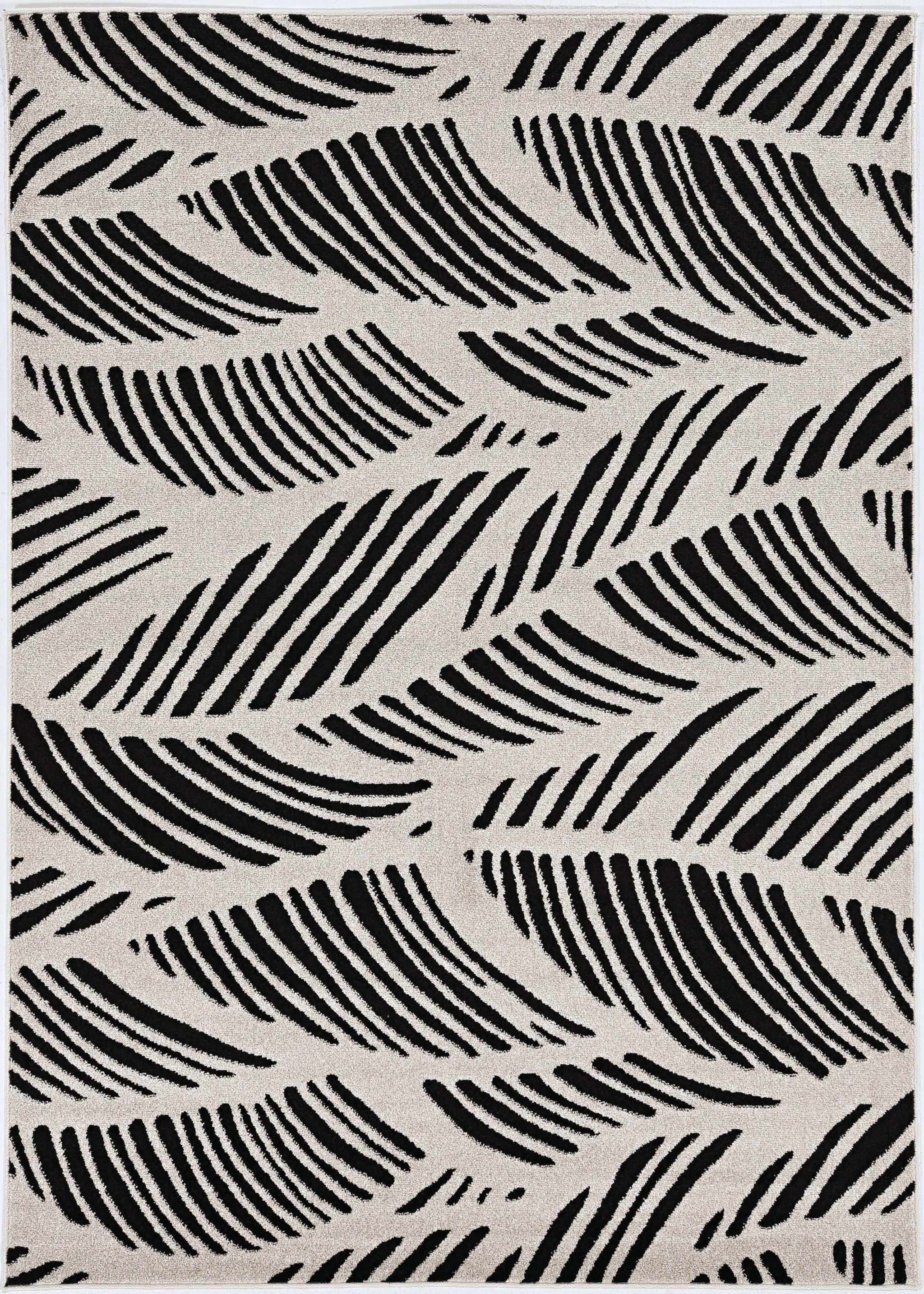 5'x8' Black White Machine Woven UV Treated Oversized Leaves Indoor Outdoor Area Rug