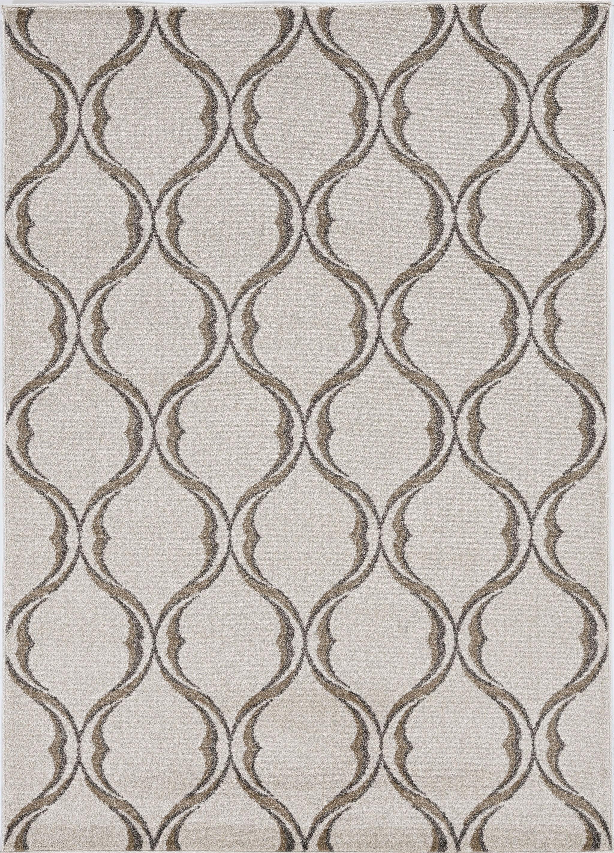 7'x10' Sand Ivory Machine Woven UV Treated Ogee Indoor Outdoor Area Rug