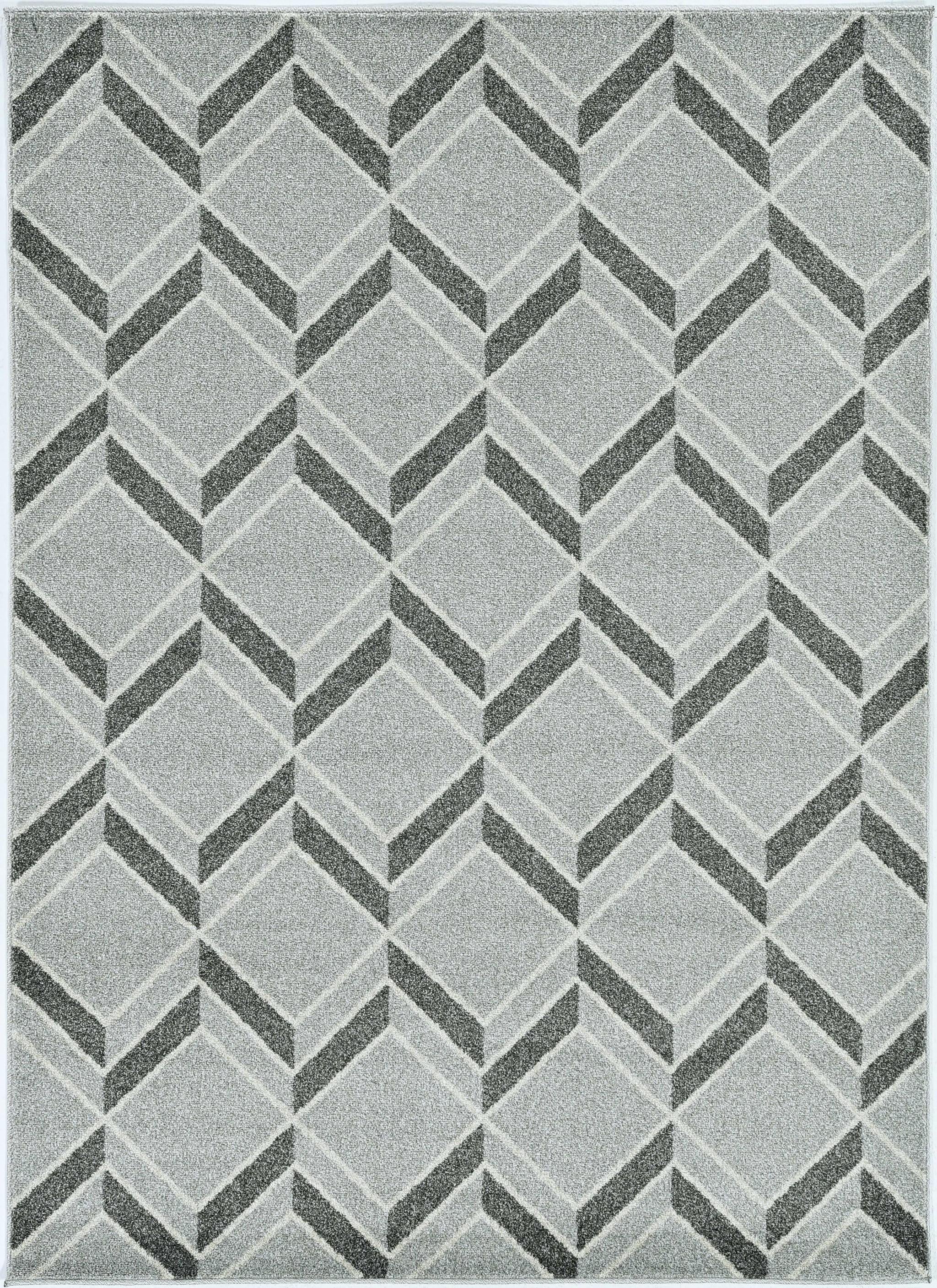 2'x4' Grey Machine Woven UV Treated Herringbone Illusion Indoor Outdoor Accent Rug