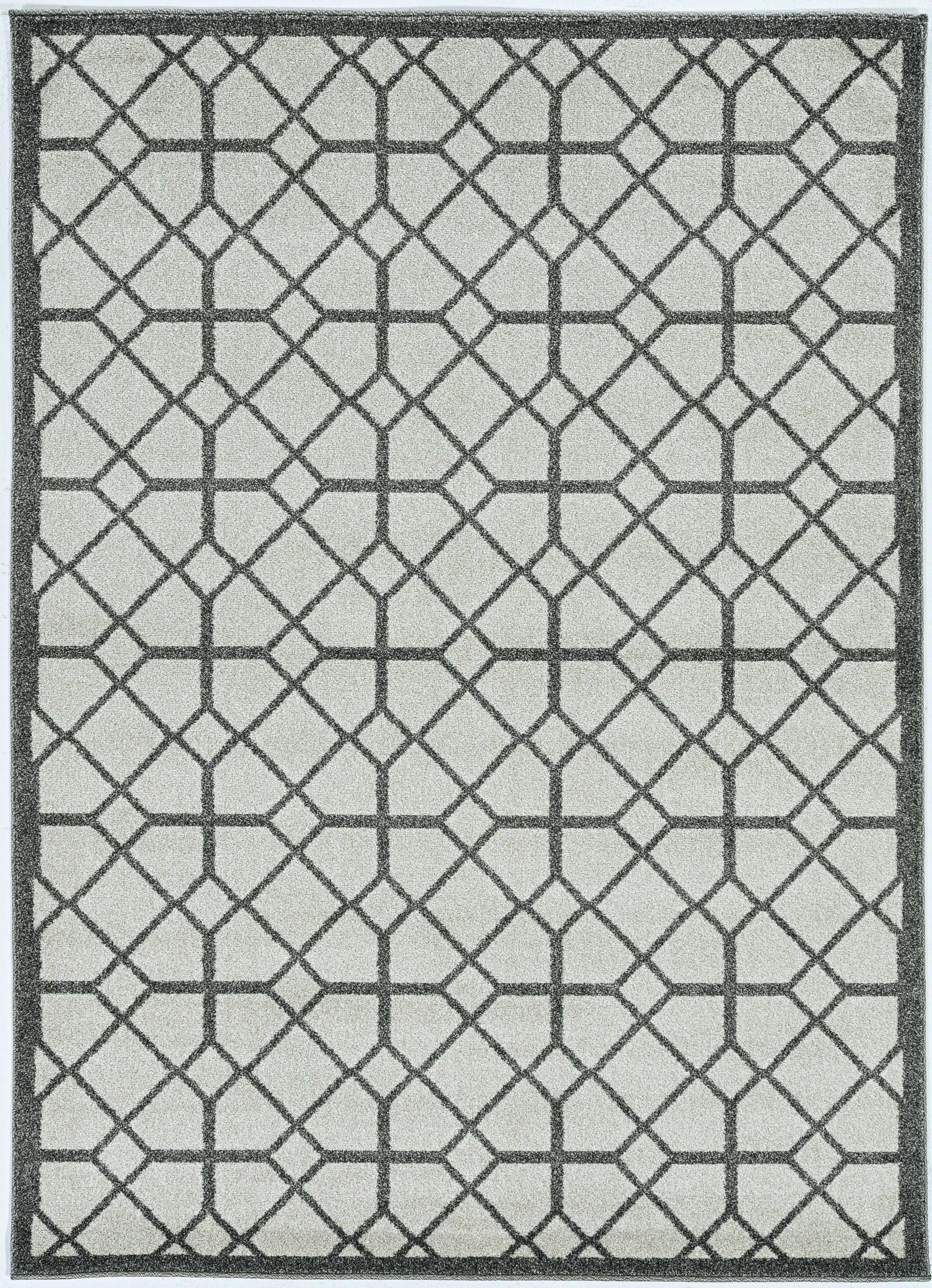 5' x 8'  Ivory or Grey Geometric Tiles Area Rug