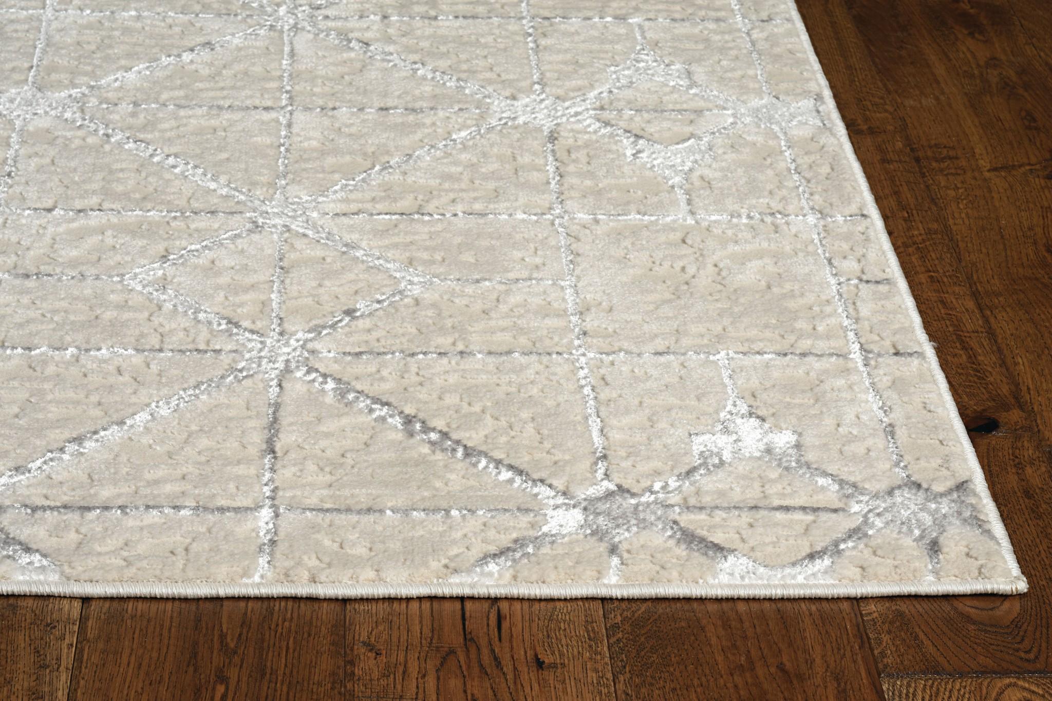 10'x13' Ivory Silver Machine Woven Geometric Indoor Area Rug