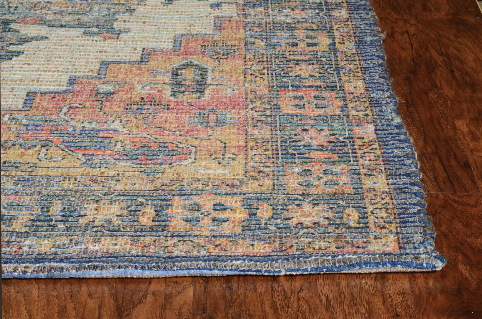 2'x4' Blue Rust Orange Hand Woven Diamond Medallion Indoor Accent Rug