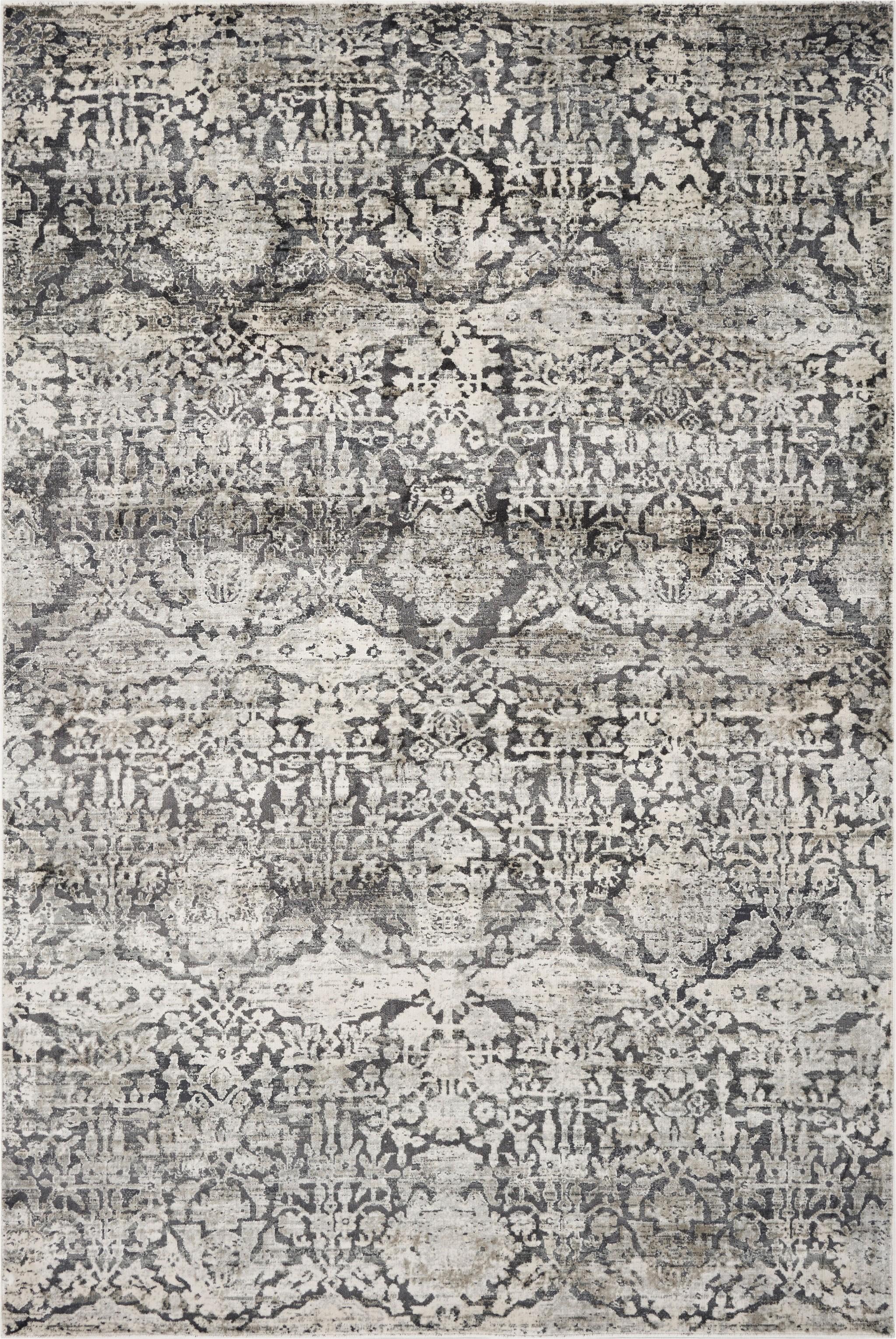 8'x11' Grey Machine Woven Distressed Floral Traditional Indoor Area Rug
