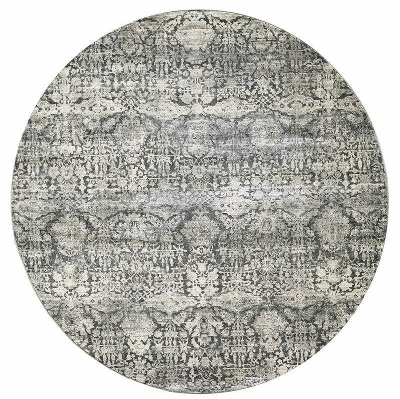 8' Grey Machine Woven Traditional Round Indoor Area Rug
