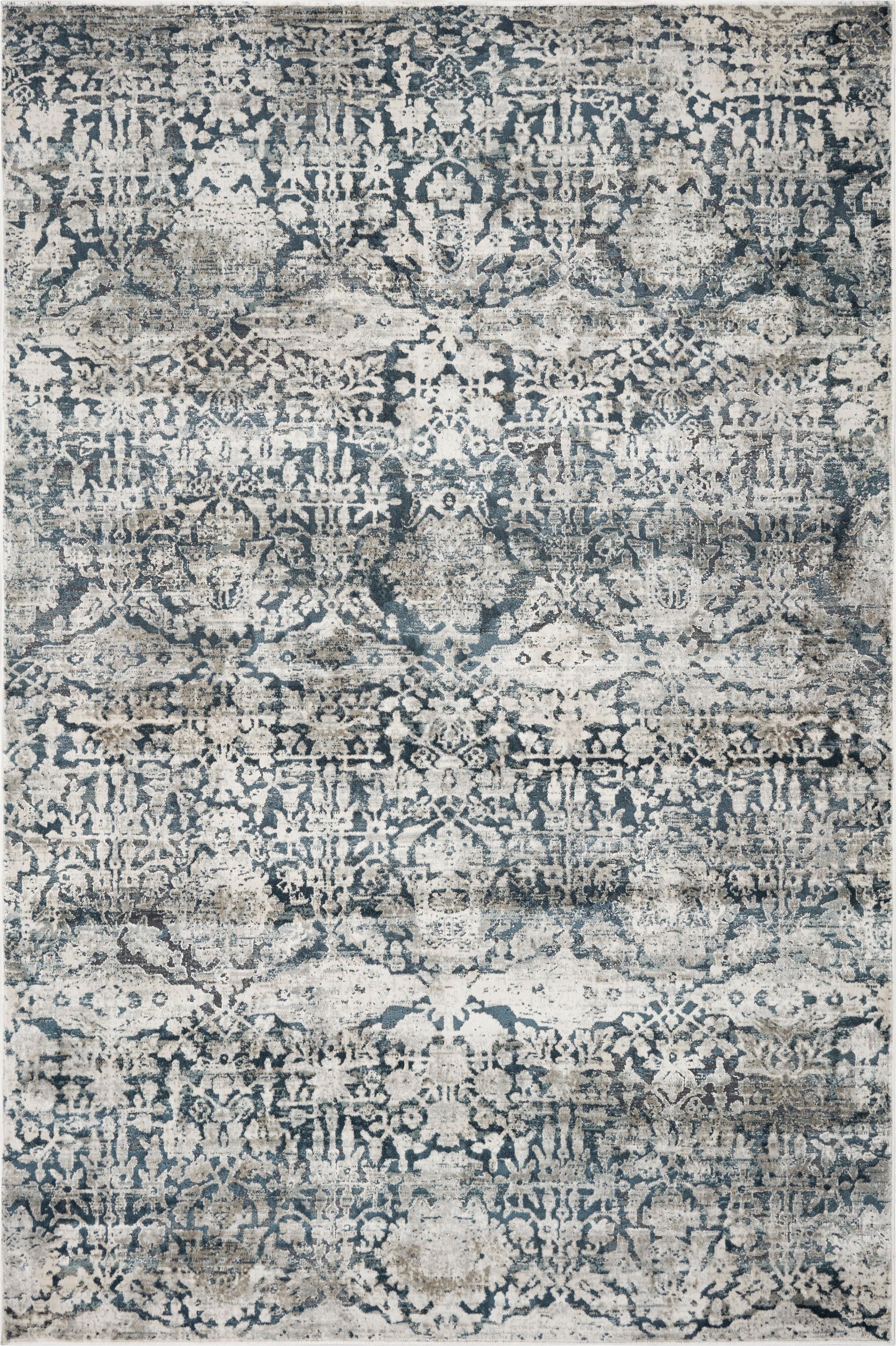 5'x8' Teal Machine Woven Distressed Floral Traditional Indoor Area Rug Default Title