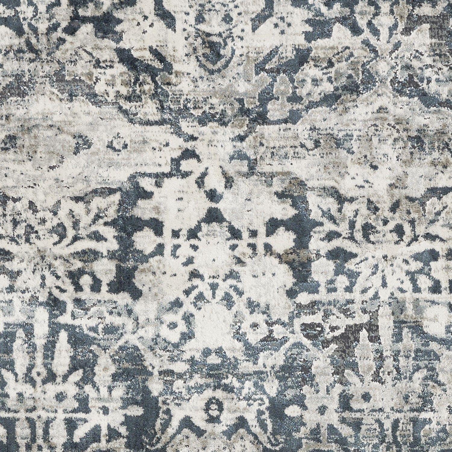 5'x8' Teal Machine Woven Distressed Floral Traditional Indoor Area Rug