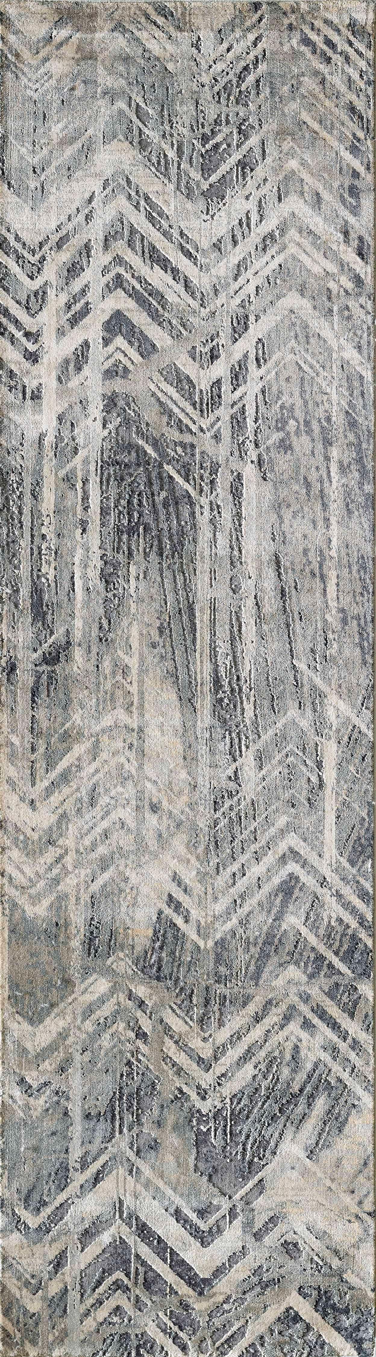 8' Grey Machine Woven Distressed Chevron Indoor Runner Rug Default Title