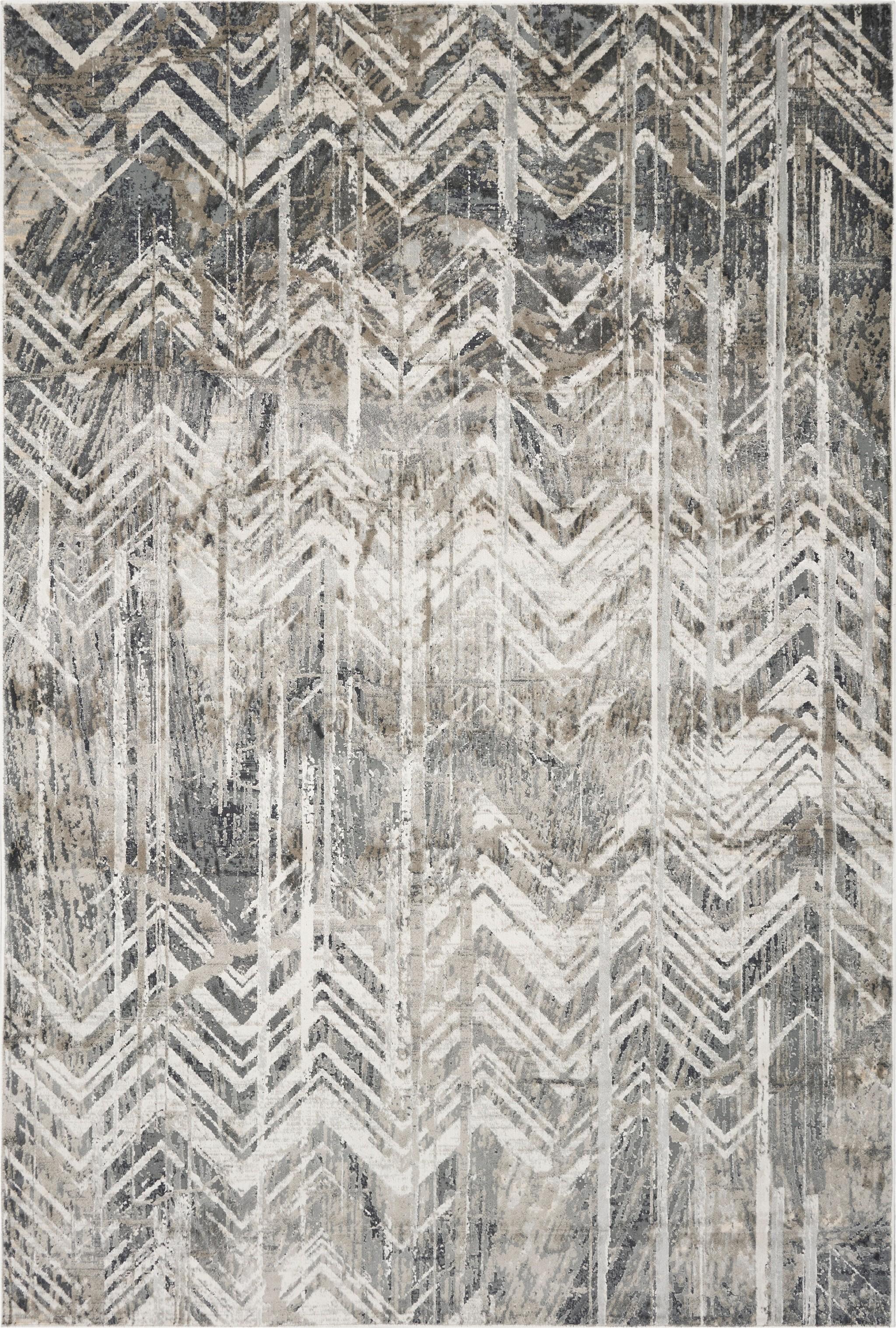 8'x11' Grey Machine Woven Distressed Chevron Indoor Area Rug Default Title