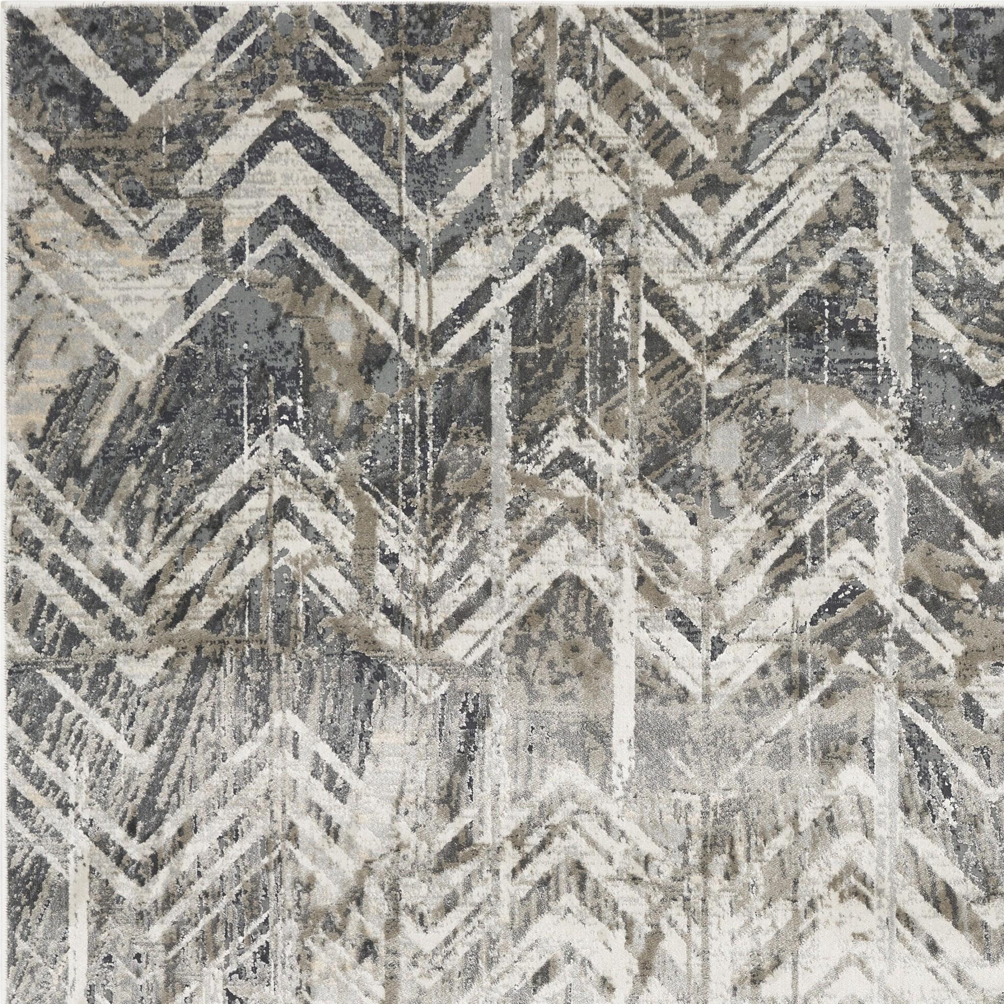 8'x11' Grey Machine Woven Distressed Chevron Indoor Area Rug