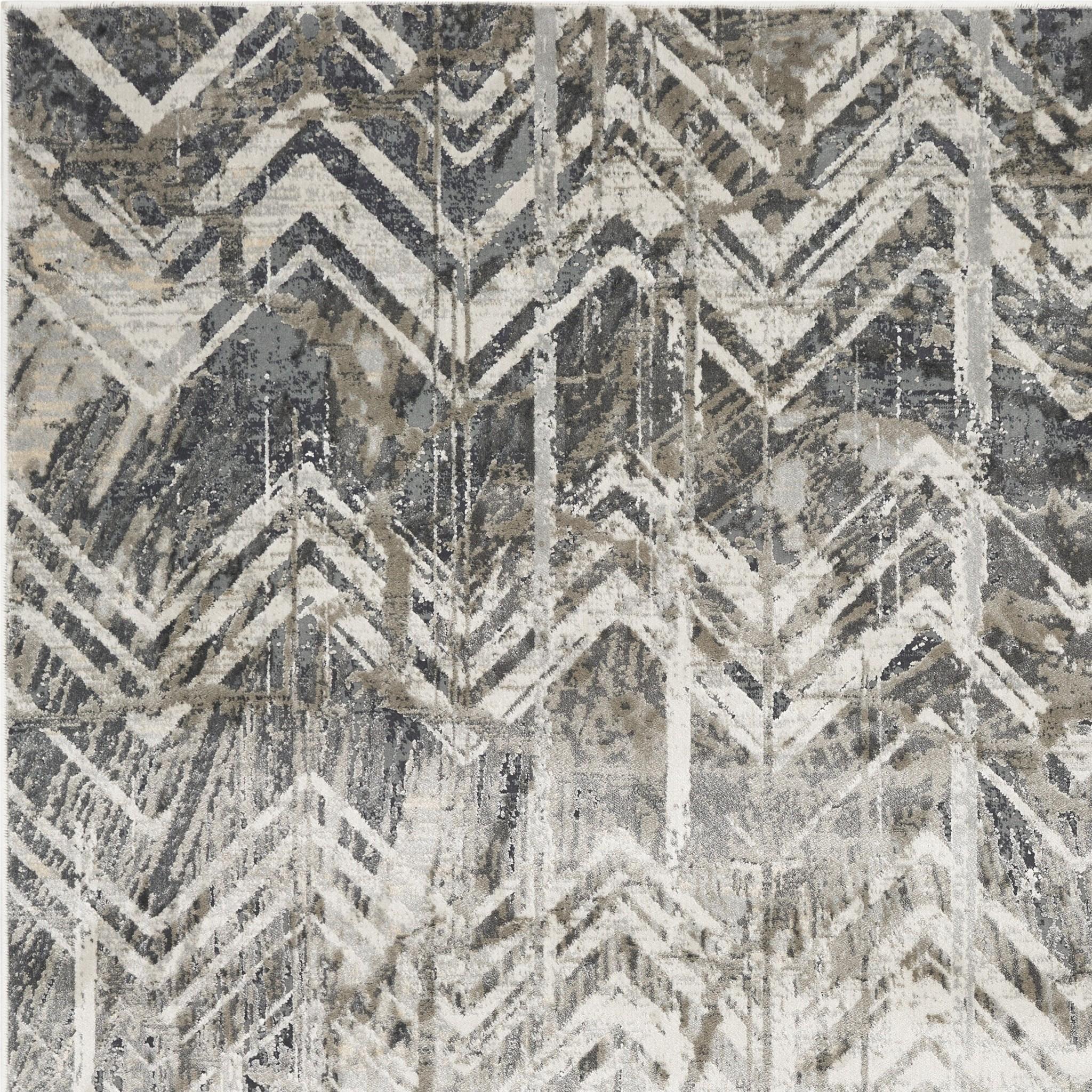 9'x13' Grey Machine Woven Distressed Chevron Indoor Area Rug