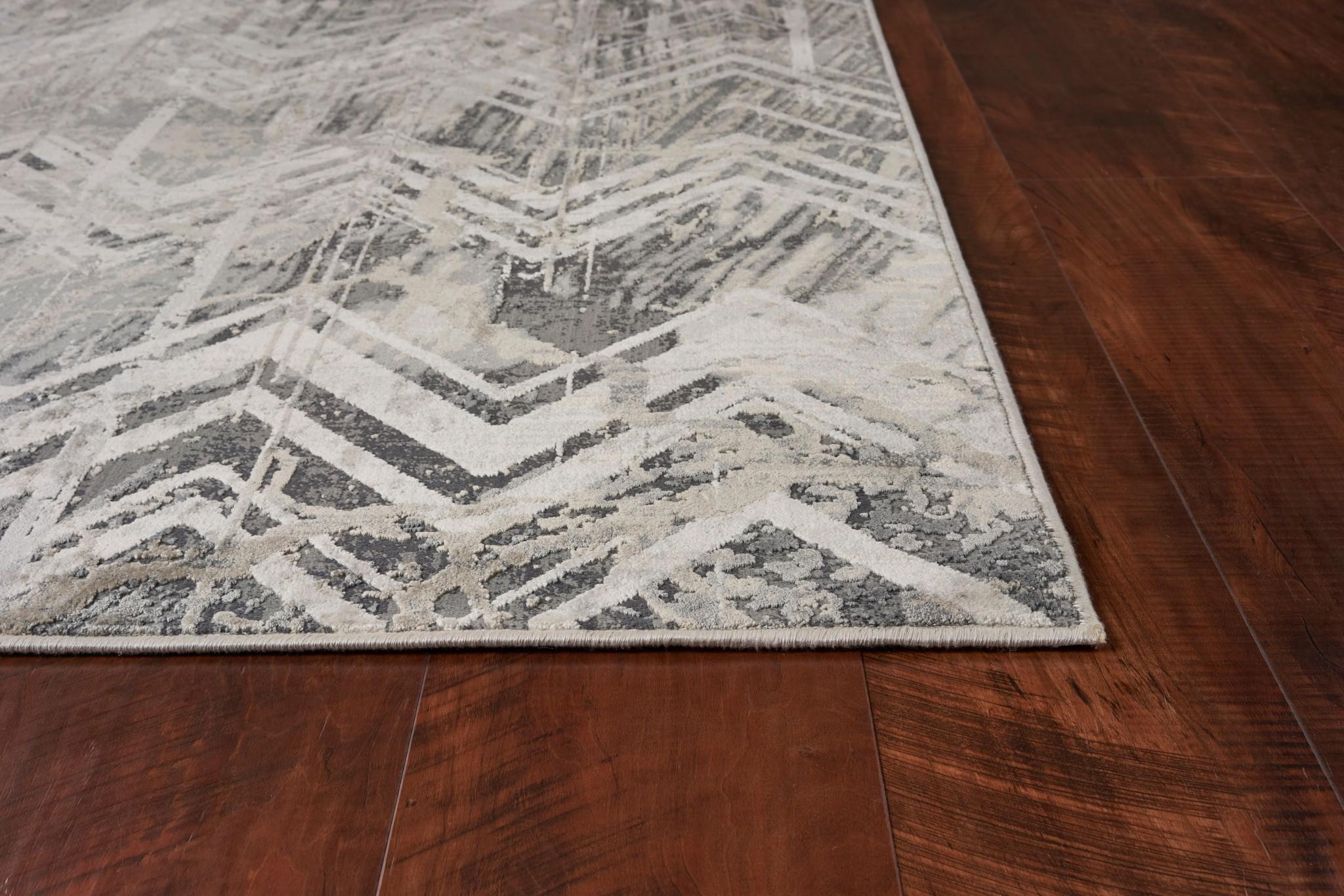 9'x13' Grey Machine Woven Distressed Chevron Indoor Area Rug