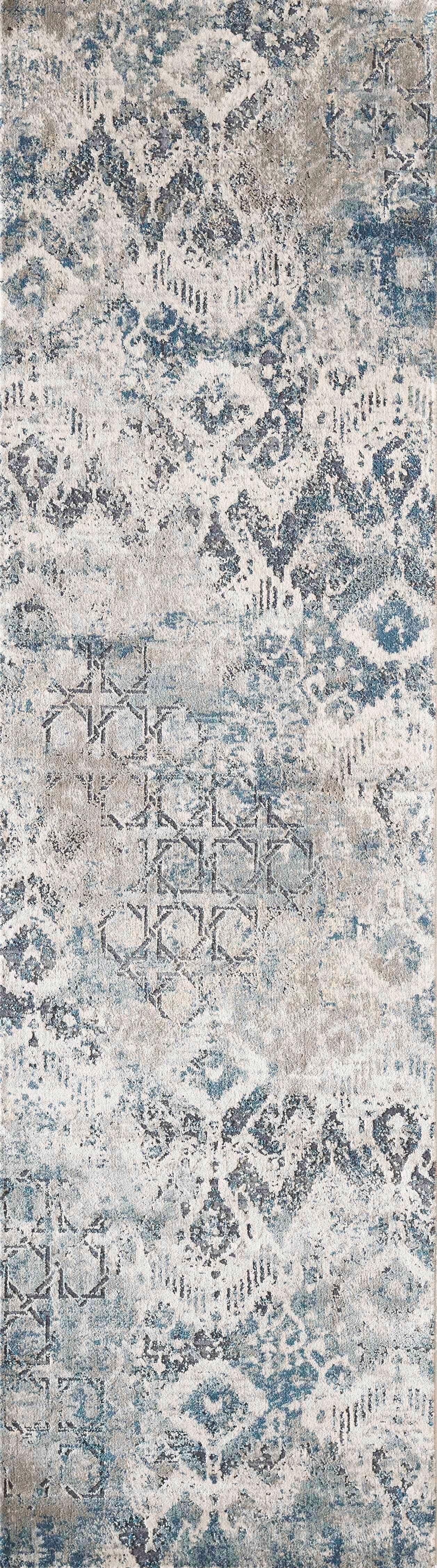 8' Teal Machine Woven Distressed Traditional Indoor Runner Rug Default Title