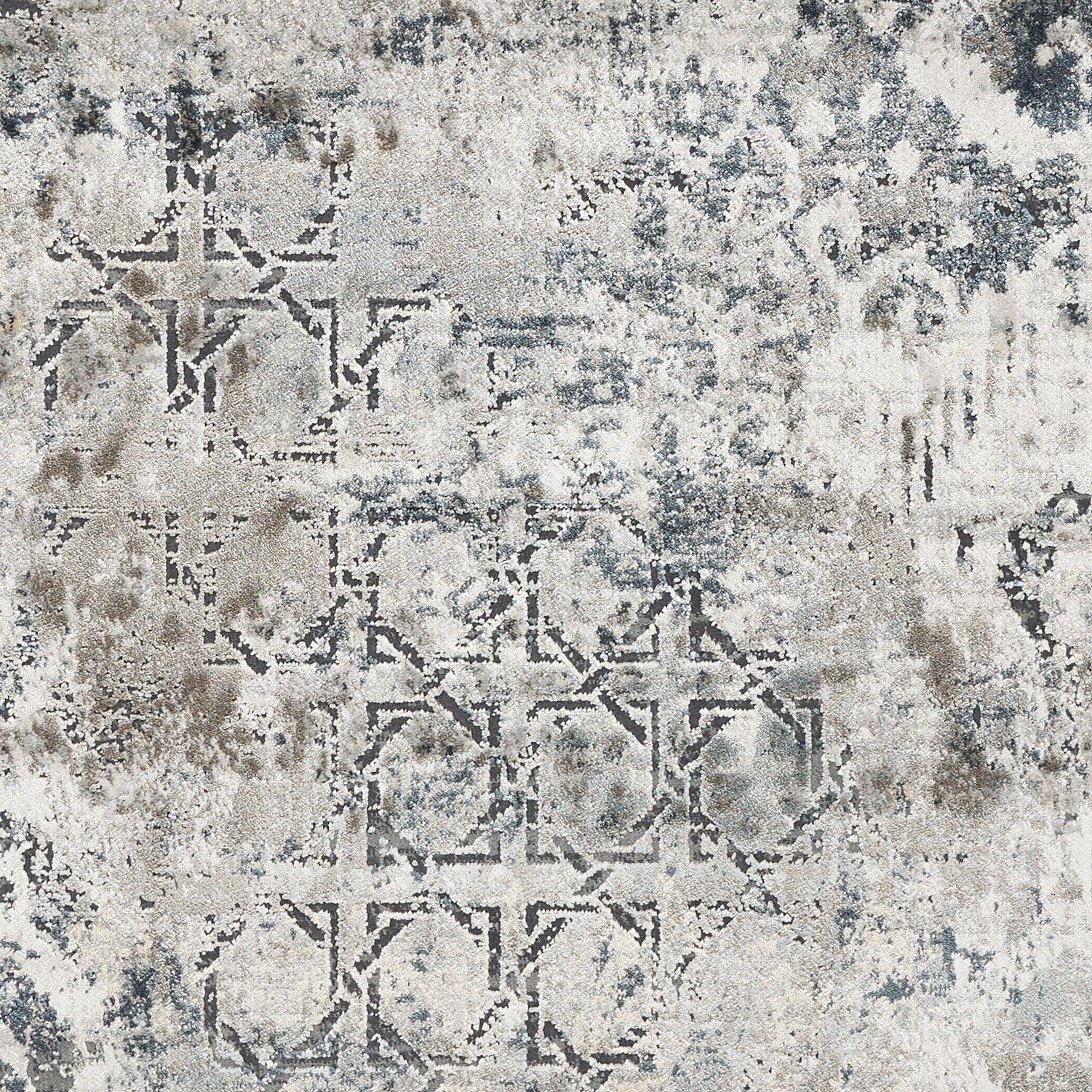 8' Teal Machine Woven Distressed Traditional Indoor Runner Rug