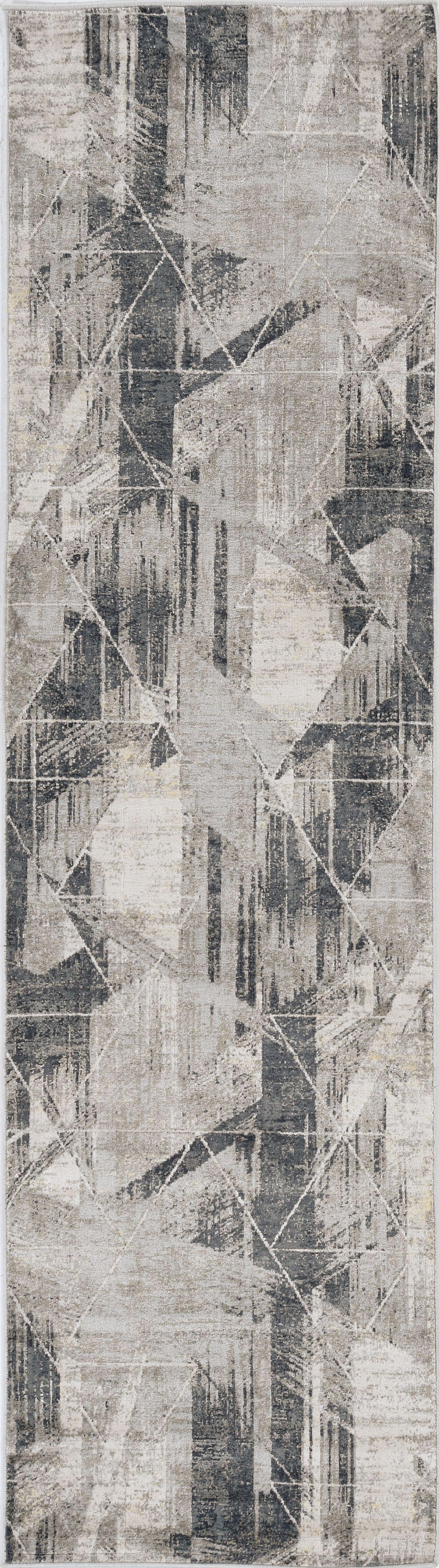 8' Grey Machine Woven Abstract Geometric Indoor Runner Rug Default Title