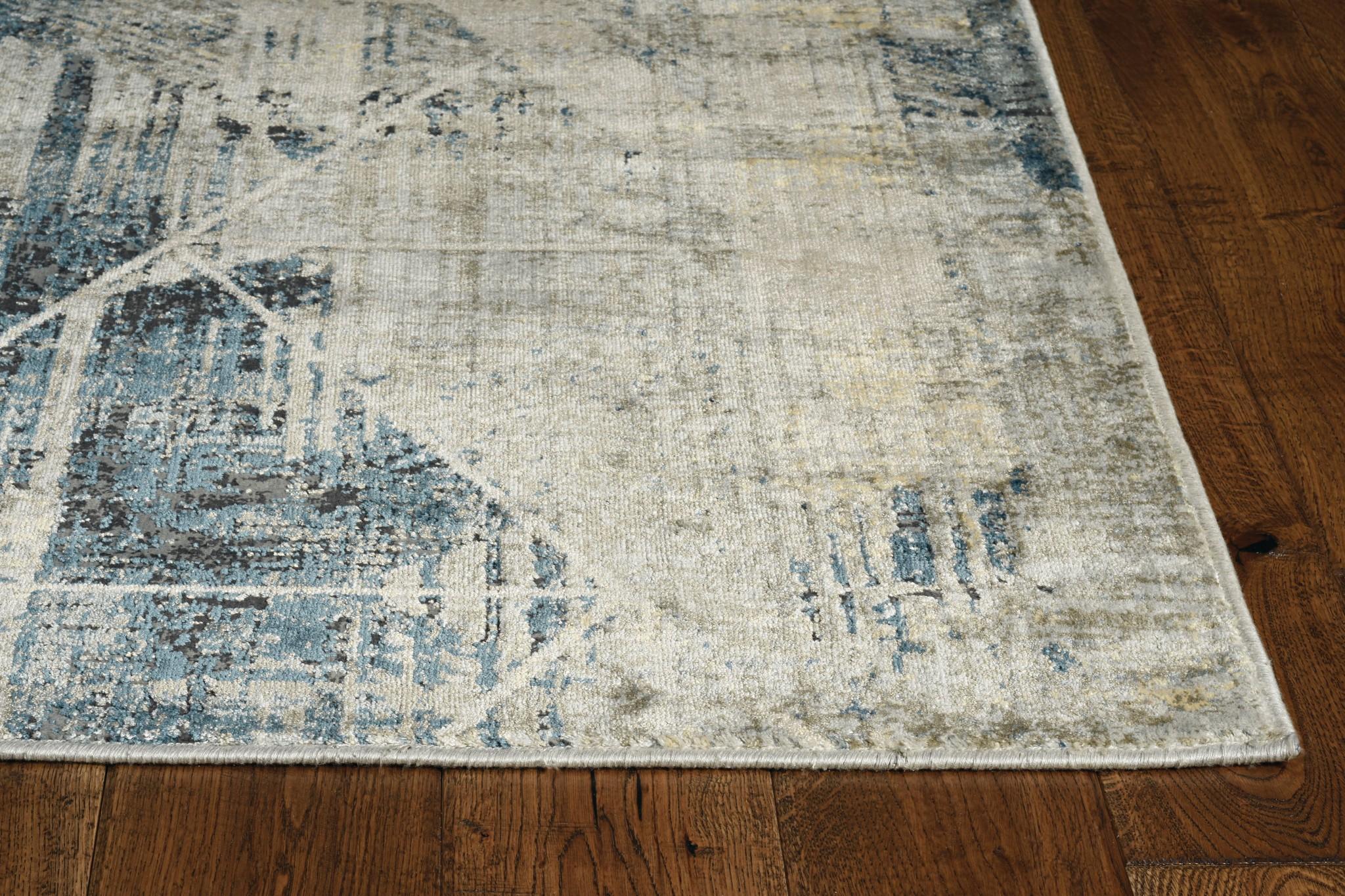 5'x8' Grey Blue Machine Woven Abstract Geometric Indoor Area Rug