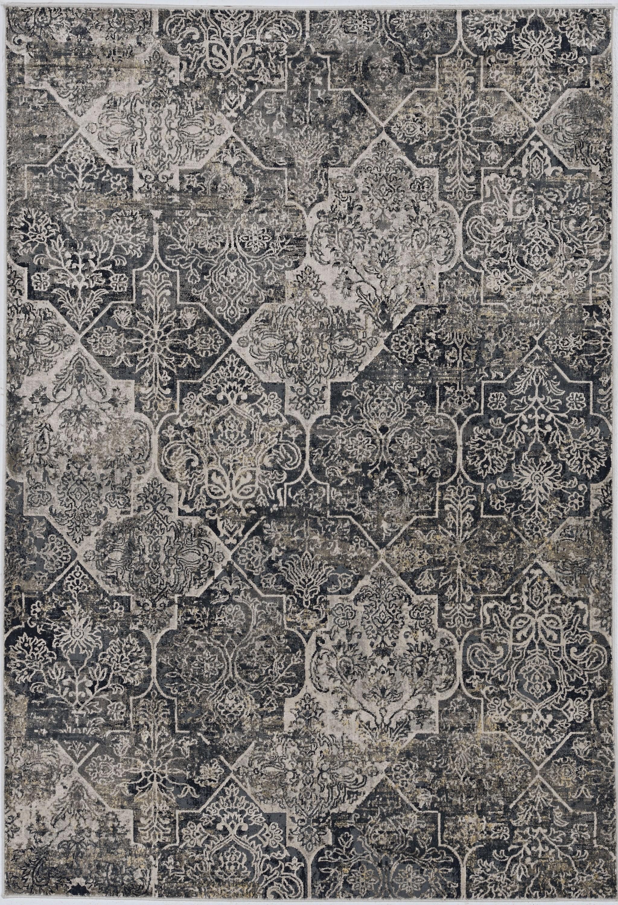 9'x13' Grey Machine Woven Traditional Quatrefoil Indoor Area Rug