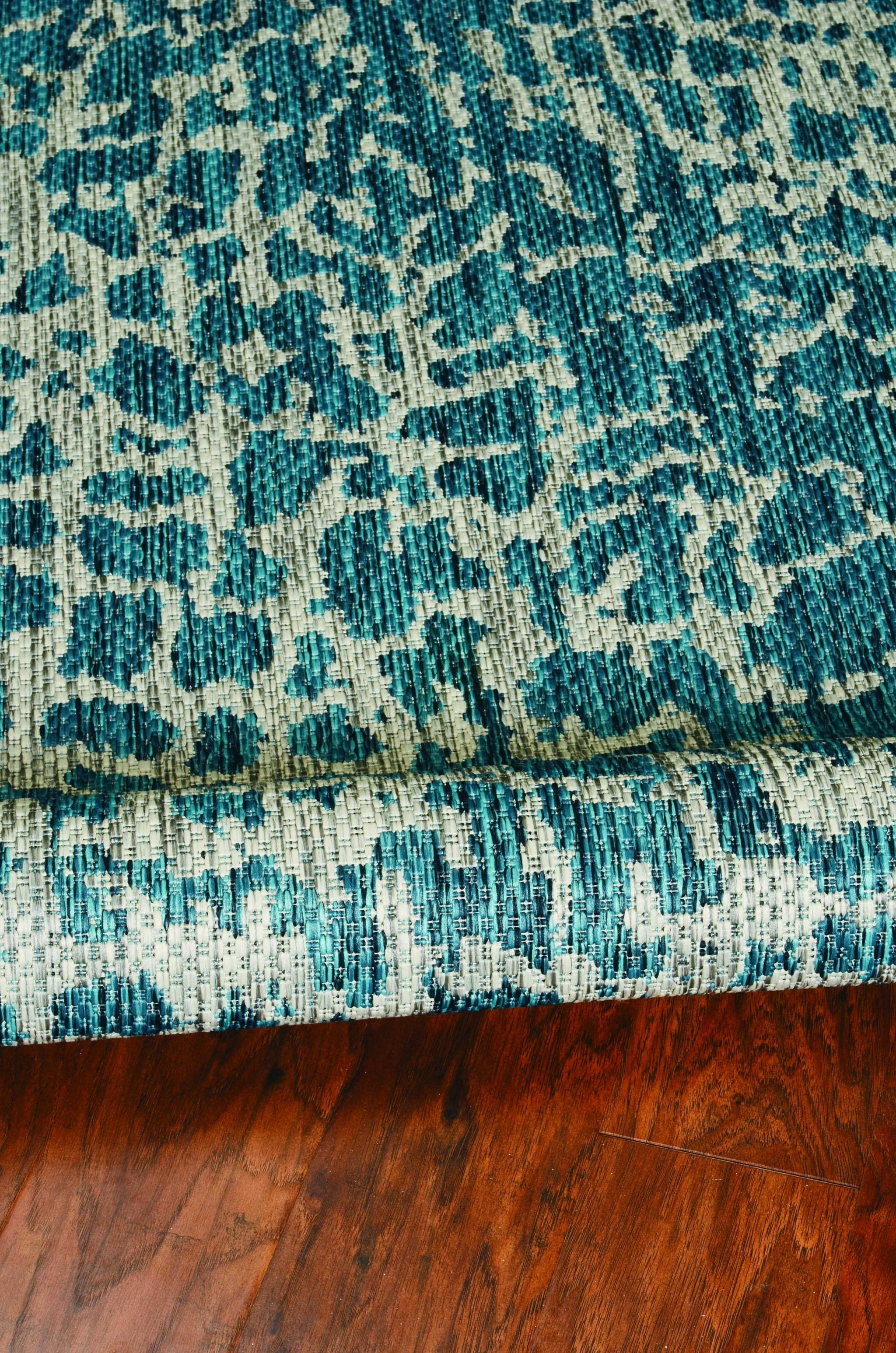 3'x4' Teal Machine Woven UV Treated Animal Print Indoor Outdoor Accent Rug