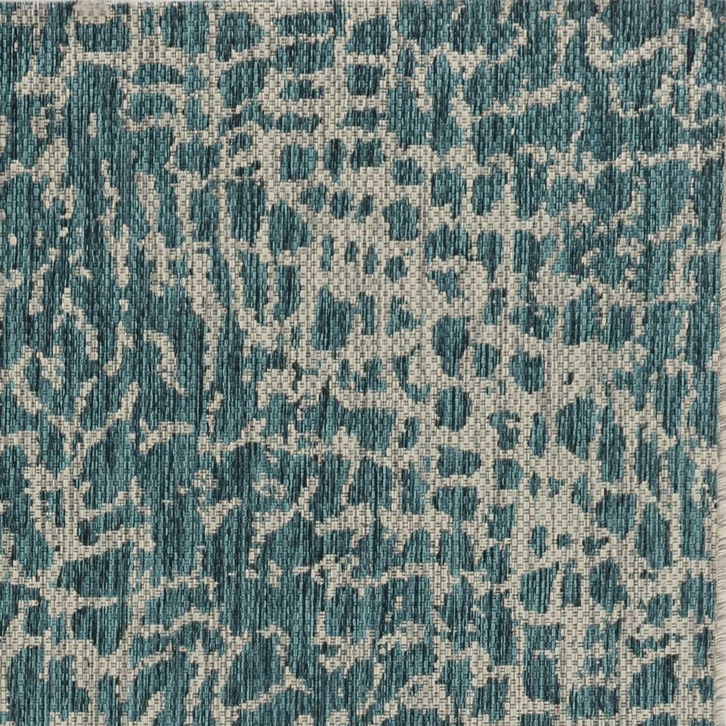 3'x4' Teal Machine Woven UV Treated Animal Print Indoor Outdoor Accent Rug