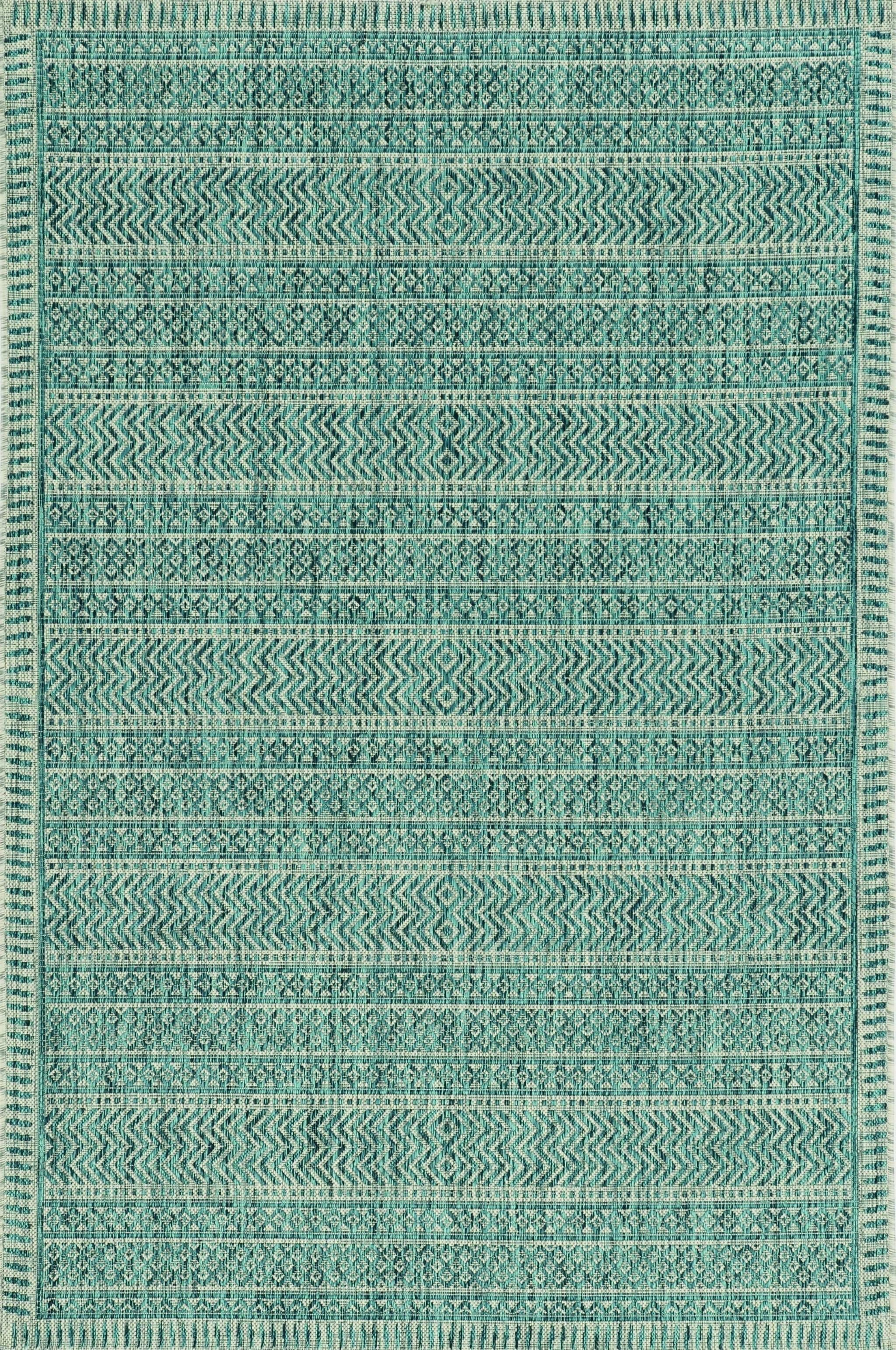 3'x5' Teal Machine Woven UV Treated Tribal Indoor Outdoor Area Rug