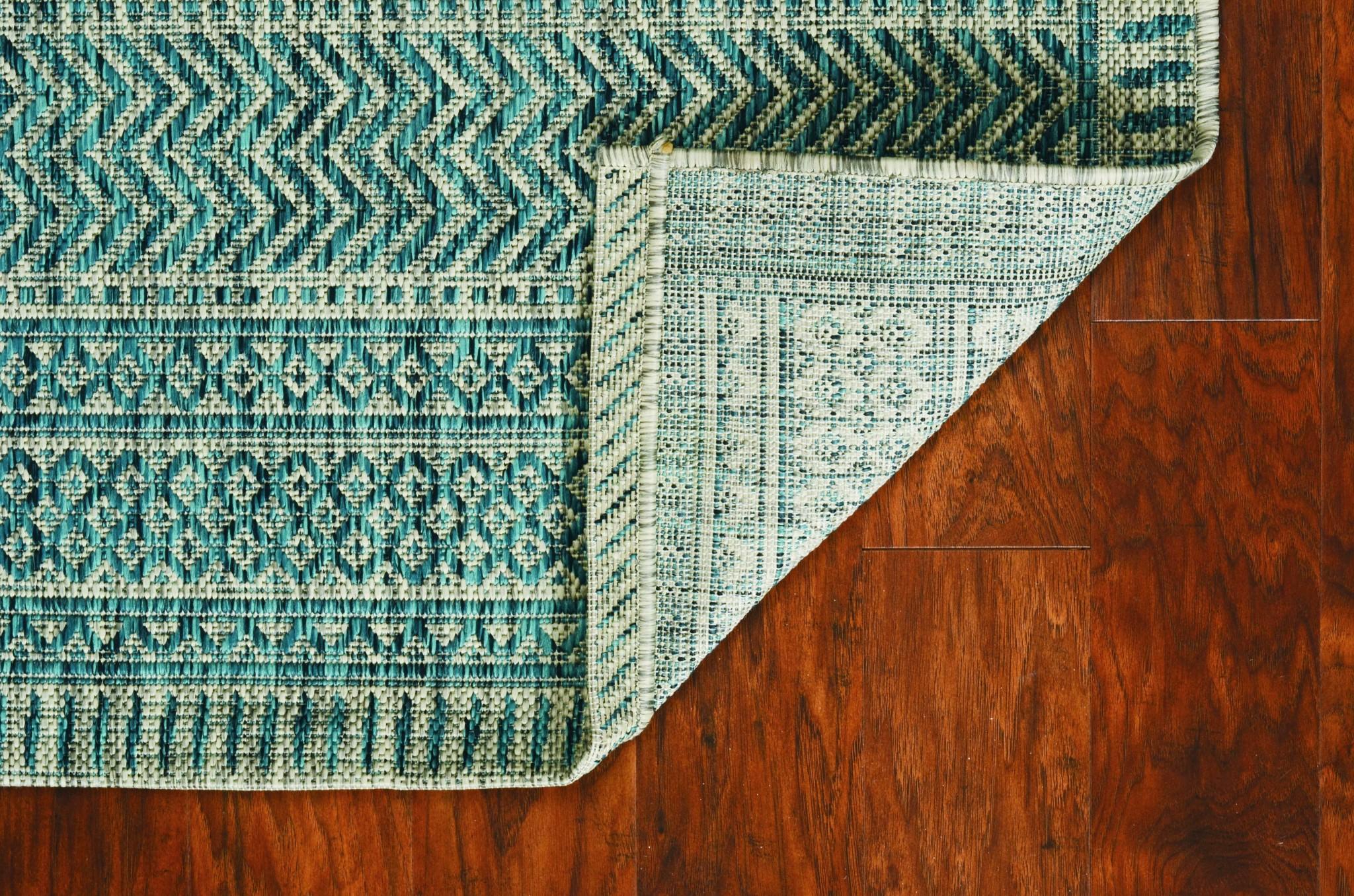 3'x5' Teal Machine Woven UV Treated Tribal Indoor Outdoor Area Rug