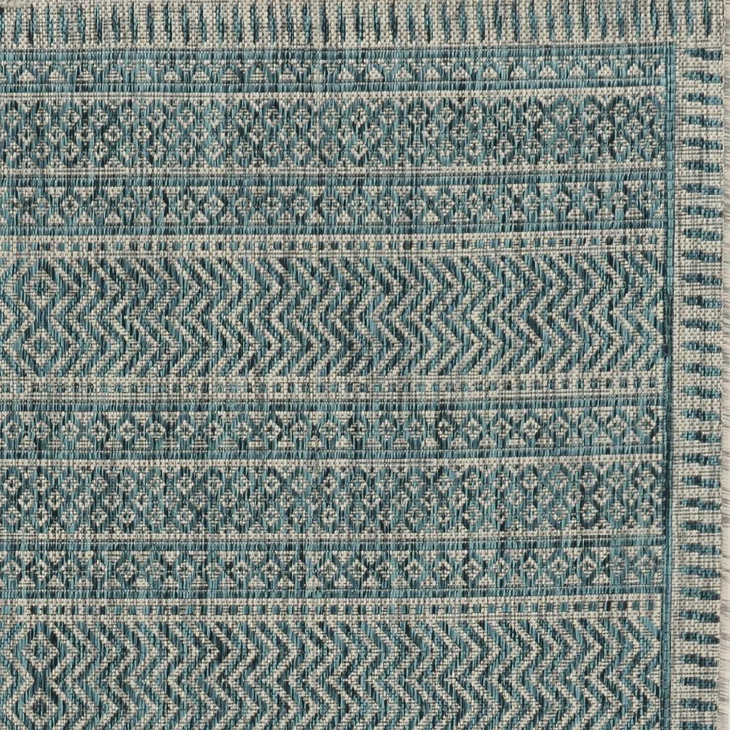 3'x5' Teal Machine Woven UV Treated Tribal Indoor Outdoor Area Rug