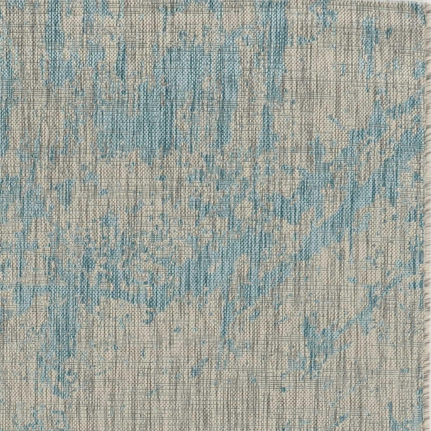 3'x5' Teal Machine Woven UV Treated Abstract Brushstroke Indoor Outdoor Area Rug