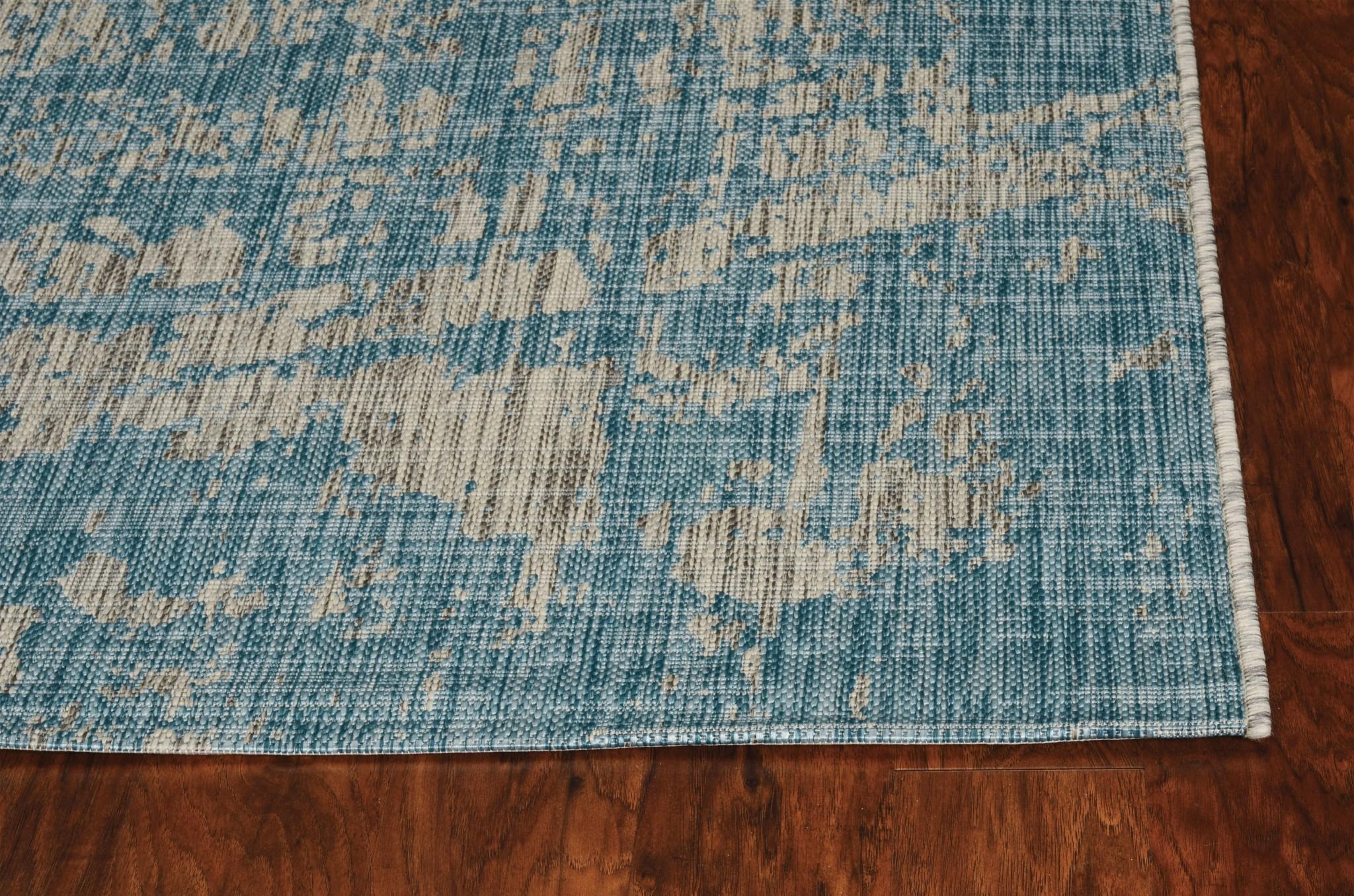 8'x11' Teal Machine Woven Abstract Strokes Indoor Outdoor Area Rug