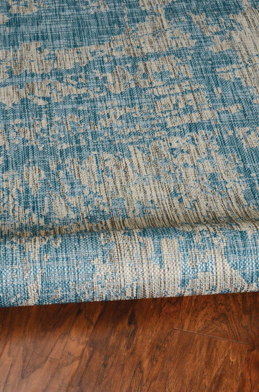 8'x11' Teal Machine Woven Abstract Strokes Indoor Outdoor Area Rug