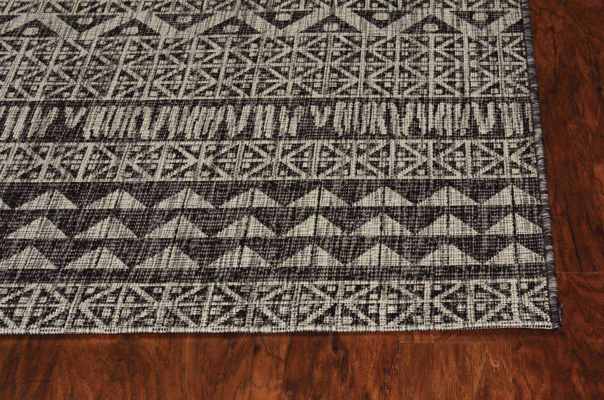 3'x4' Charcoal Machine Woven UV Treated Tribal Indoor Outdoor Accent Rug