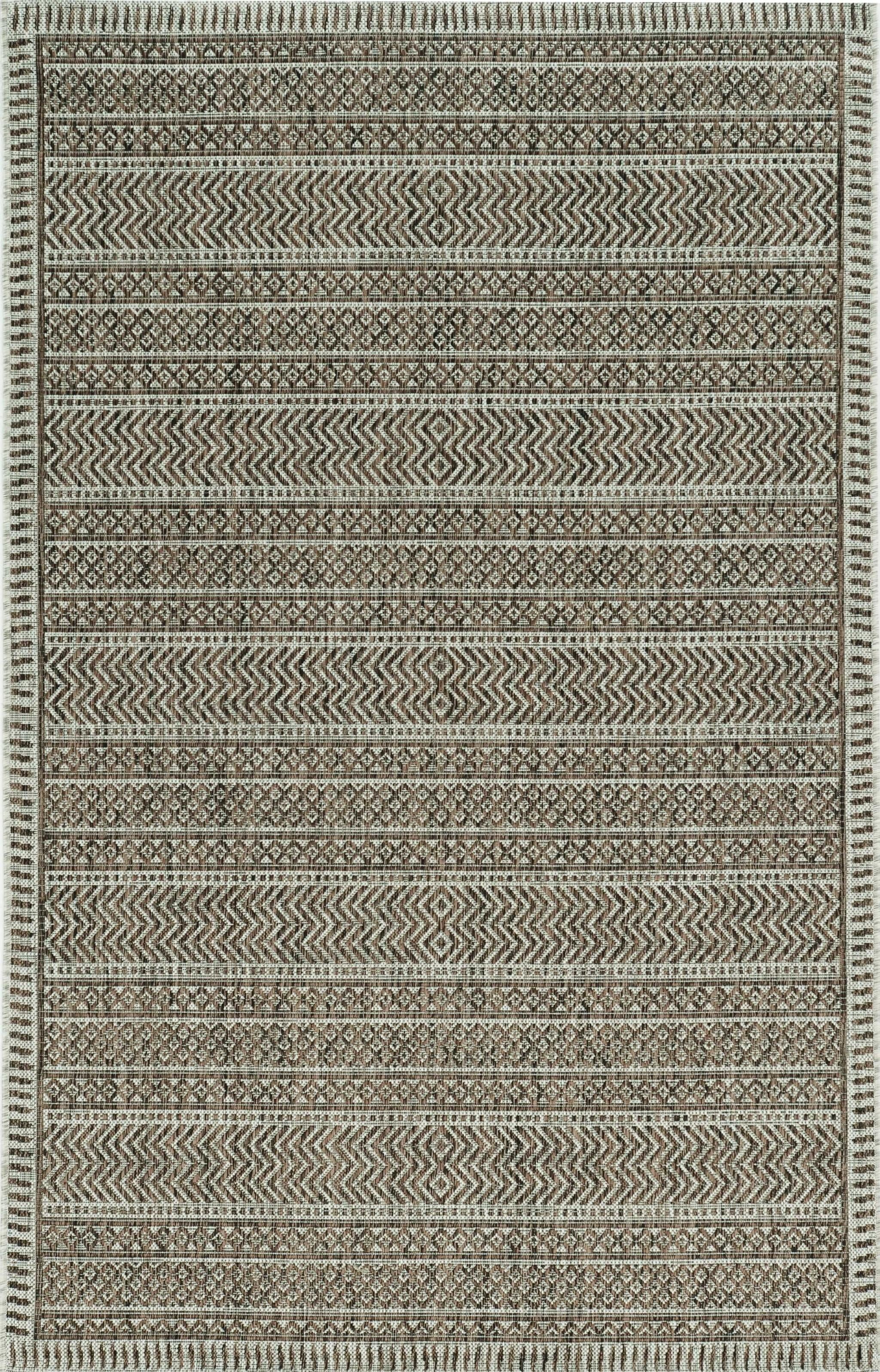 5'x7' Mocha Machine Woven UV Treated Tribal Indoor Outdoor Area Rug