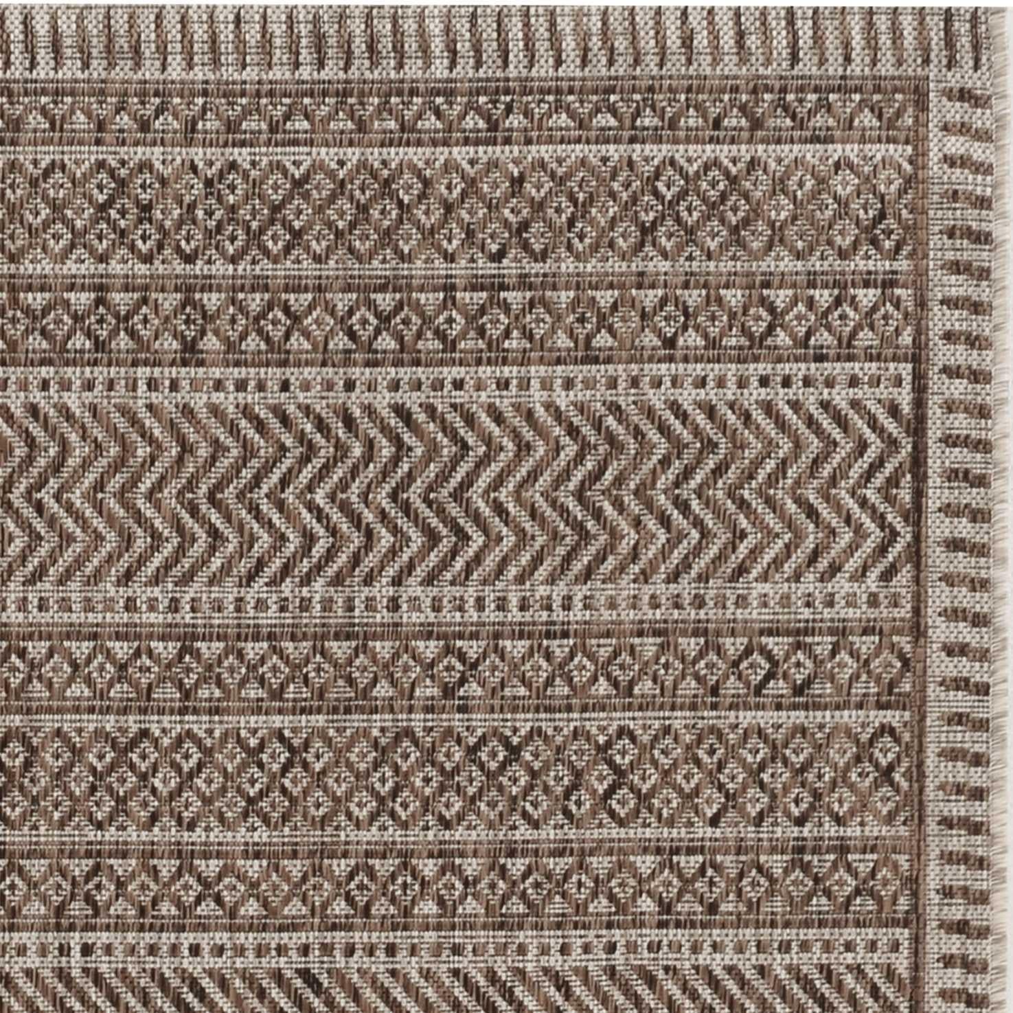 5'x7' Mocha Machine Woven UV Treated Tribal Indoor Outdoor Area Rug