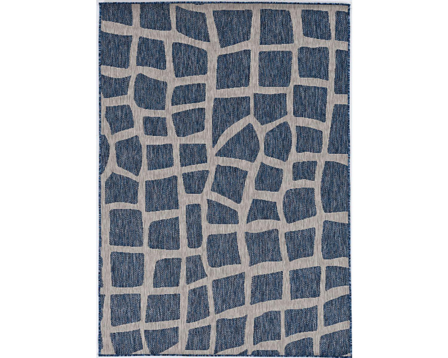 3'x5' Blue Grey Machine Woven UV Treated Abstract Indoor Outdoor Area Rug