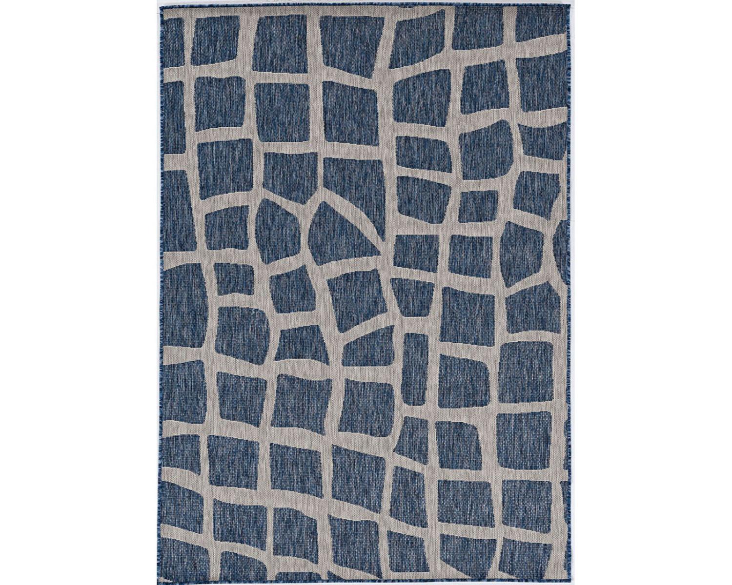 3'x5' Blue Grey Machine Woven UV Treated Abstract Indoor Outdoor Area Rug