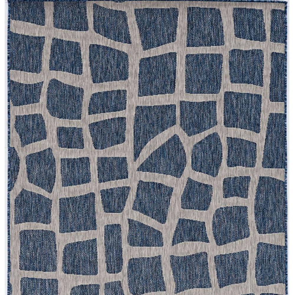 3'x5' Blue Grey Machine Woven UV Treated Abstract Indoor Outdoor Area Rug