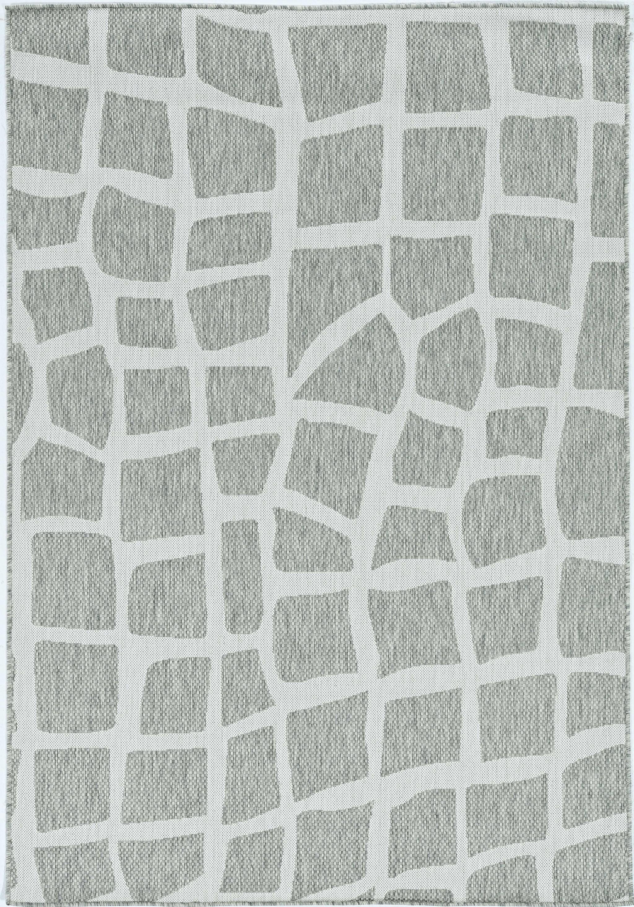 5'x7' Ivory Grey Machine Woven UV Treated Abstract Indoor Outdoor Area Rug