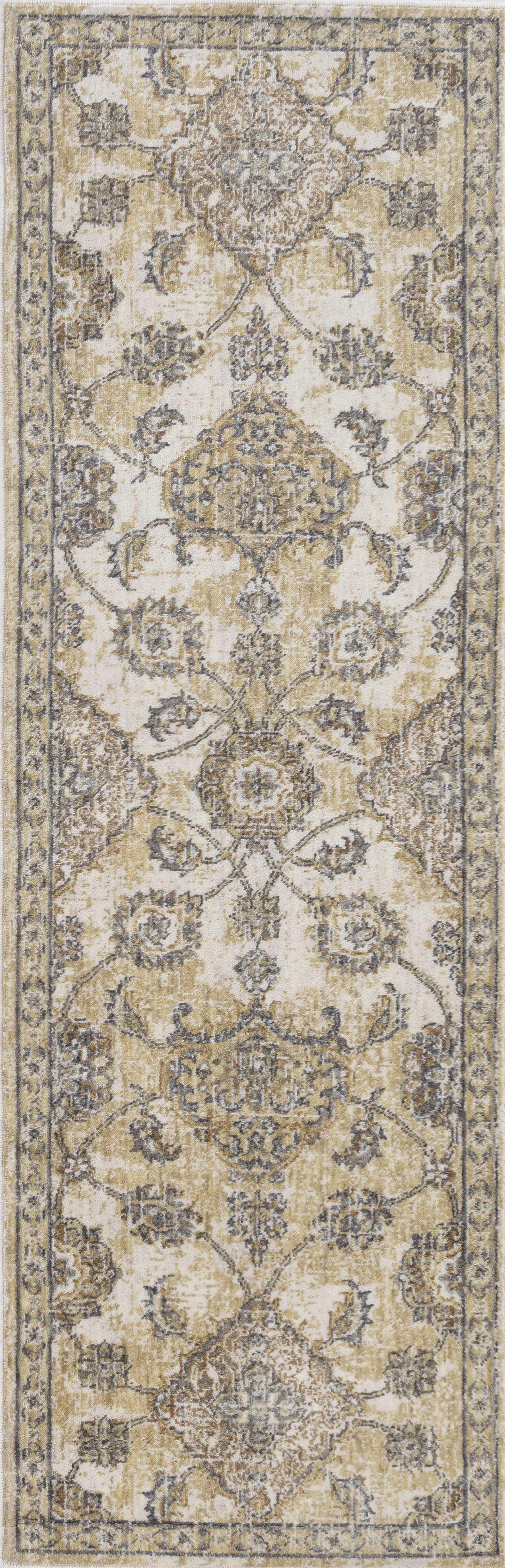 2' x 7' Ivory Sand Floral Vine Wool Indoor Runner Rug