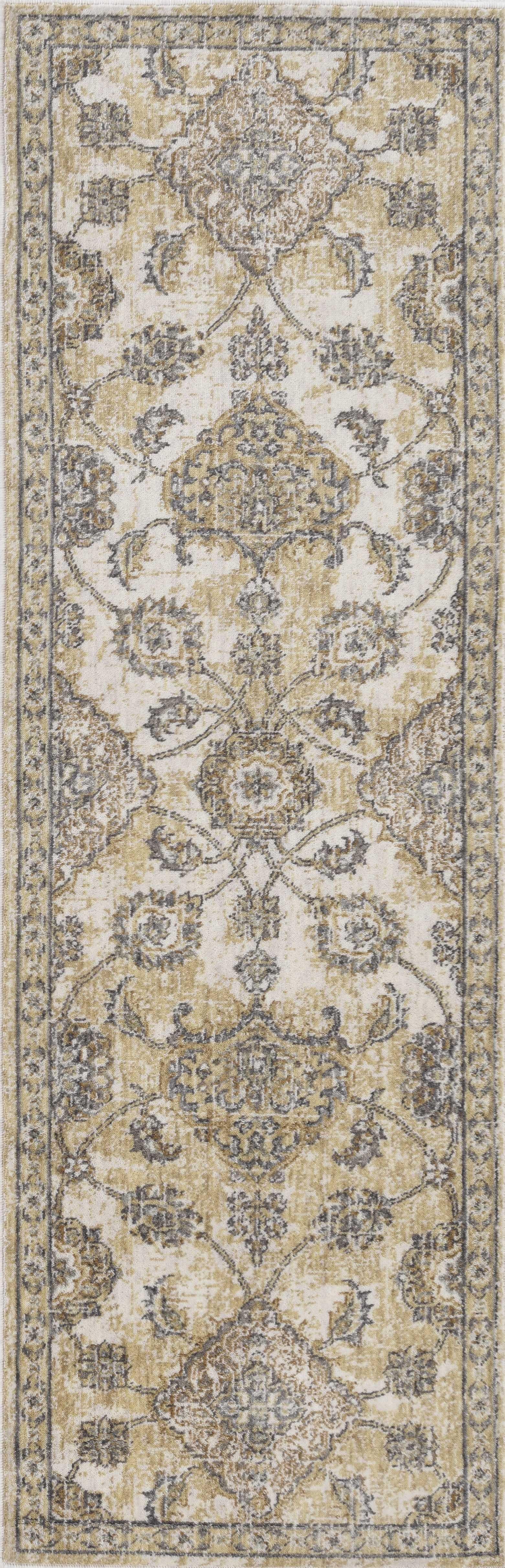8'x11' Ivory Sand Machine Woven Bordered Floral Vines Indoor Area Rug Default Title