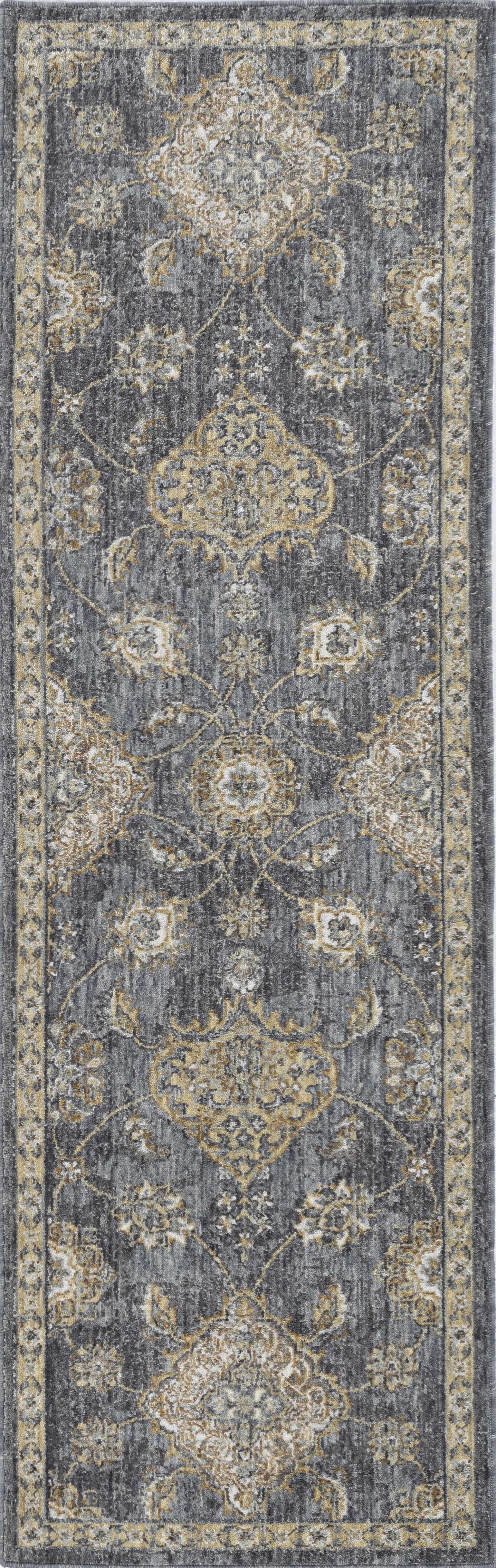 2' x 7' Slate Grey Floral Vine Wool Indoor Runner Rug