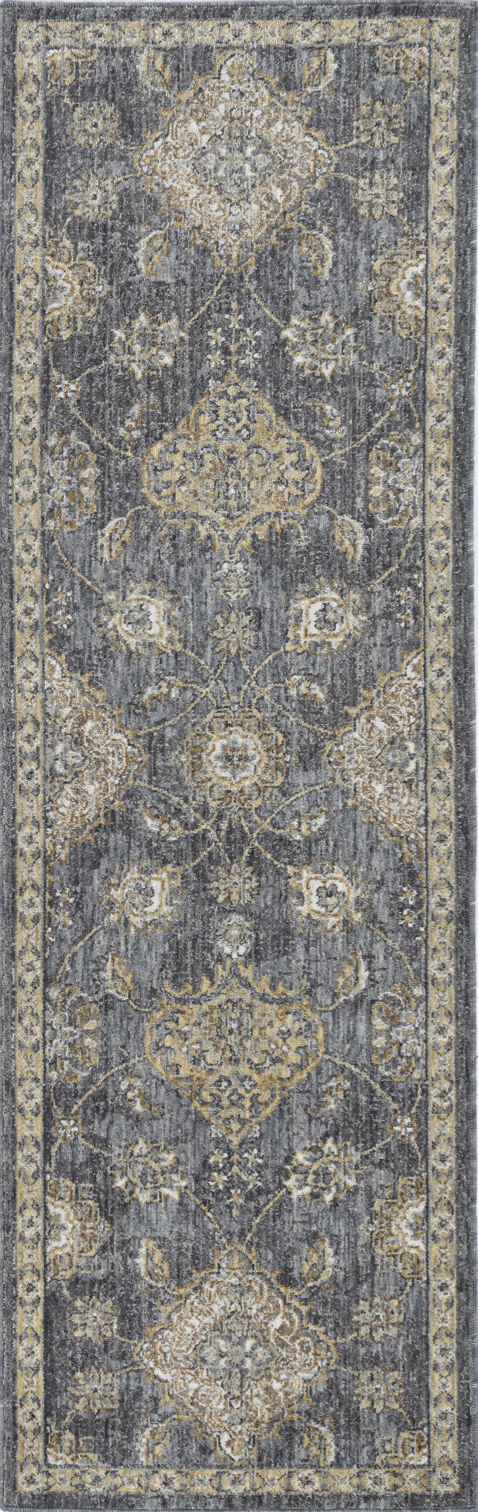 8'x11' Slate Grey Machine Woven Bordered Floral Vines Indoor Area Rug