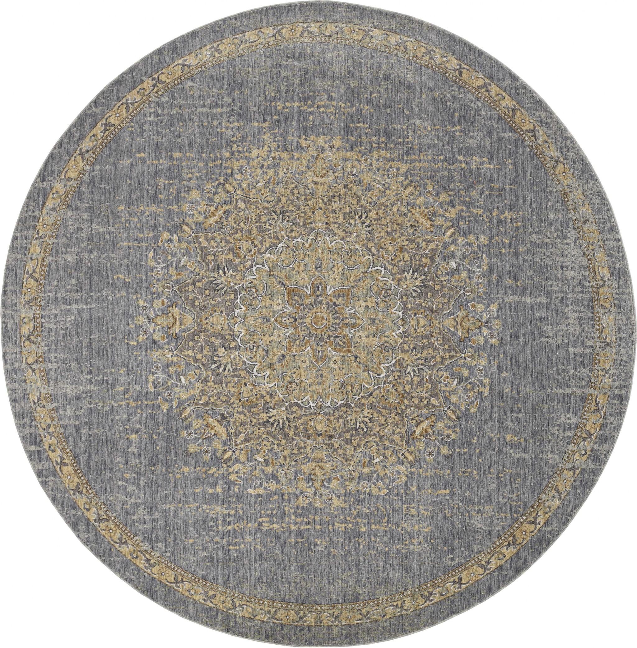 3' x 5' Slate Grey Medallion Bordered Wool Indoor Area Rug